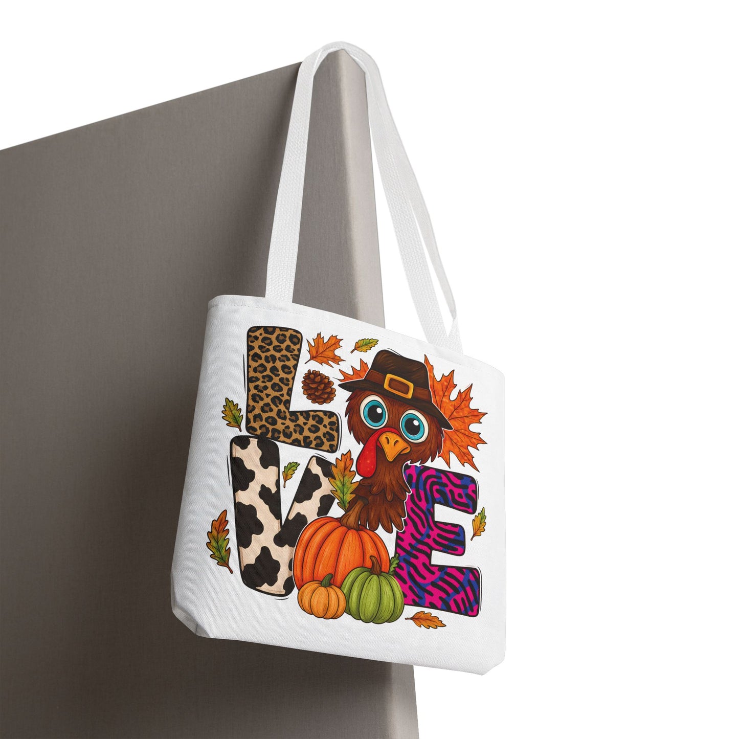 🦃 LOVE Turkey Tote Bag – Wild Prints, Big Eyes & Thanksgiving Fun 🎨