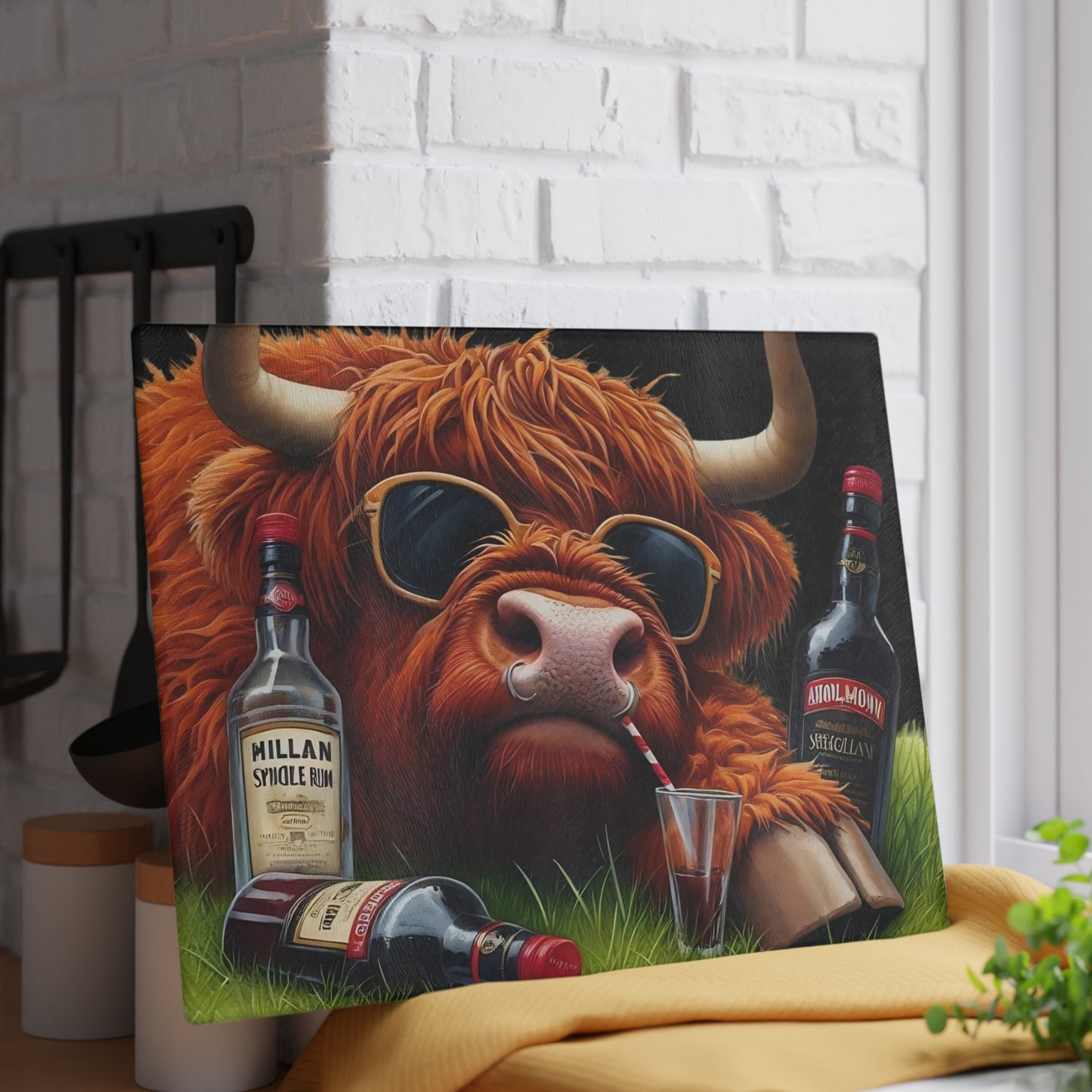 Tabla de cortar de vaca, tabla de cortar de vidrio templado, tabla de charcutería, tabla de cortar, regalo de inauguración de la casa, tabla de cortar personalizada, regalo de whisky