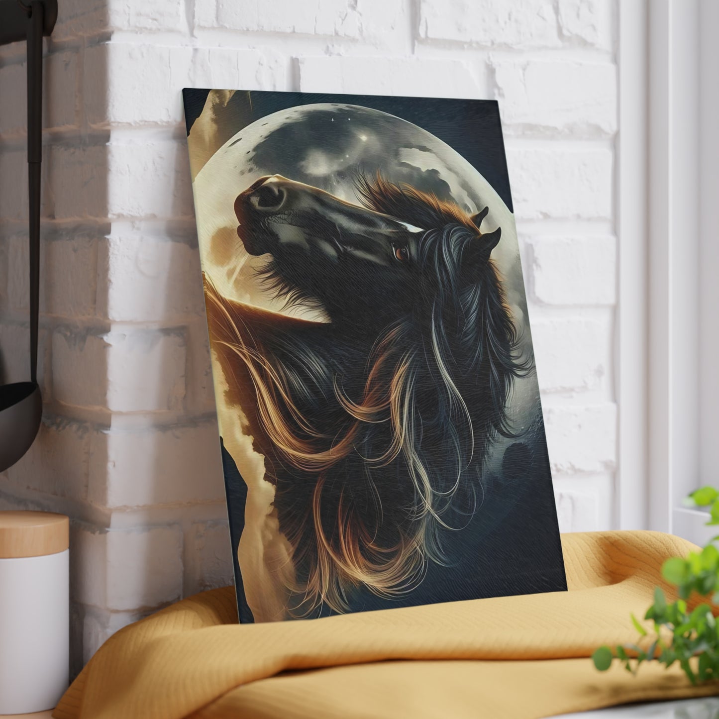 🖤 Majestic Horse Moonlight Cutting Board – Striking Black Stallion Kitchen Art