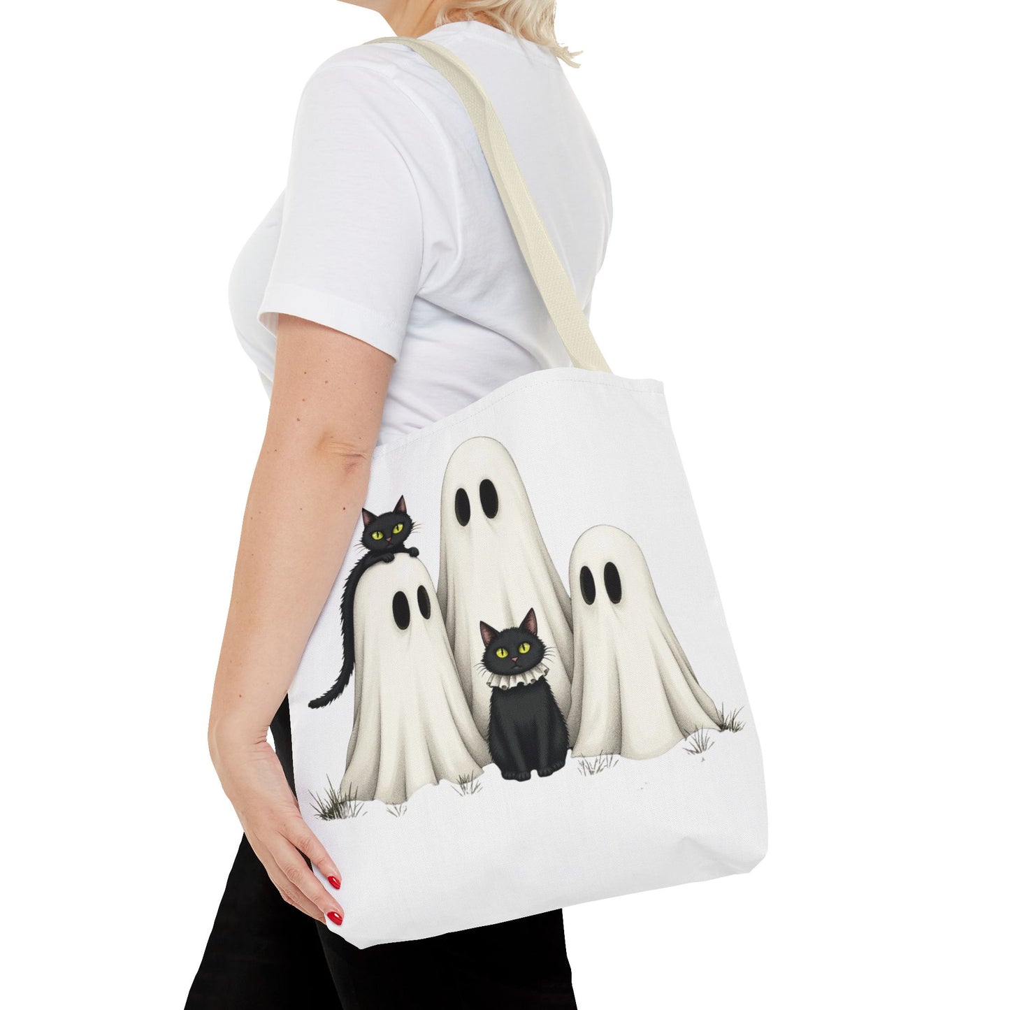 ๐โโฌ Ghosts & Black Cats Halloween Tote Bag โ Spooky Chic Retro Vibes ๐ป๐
