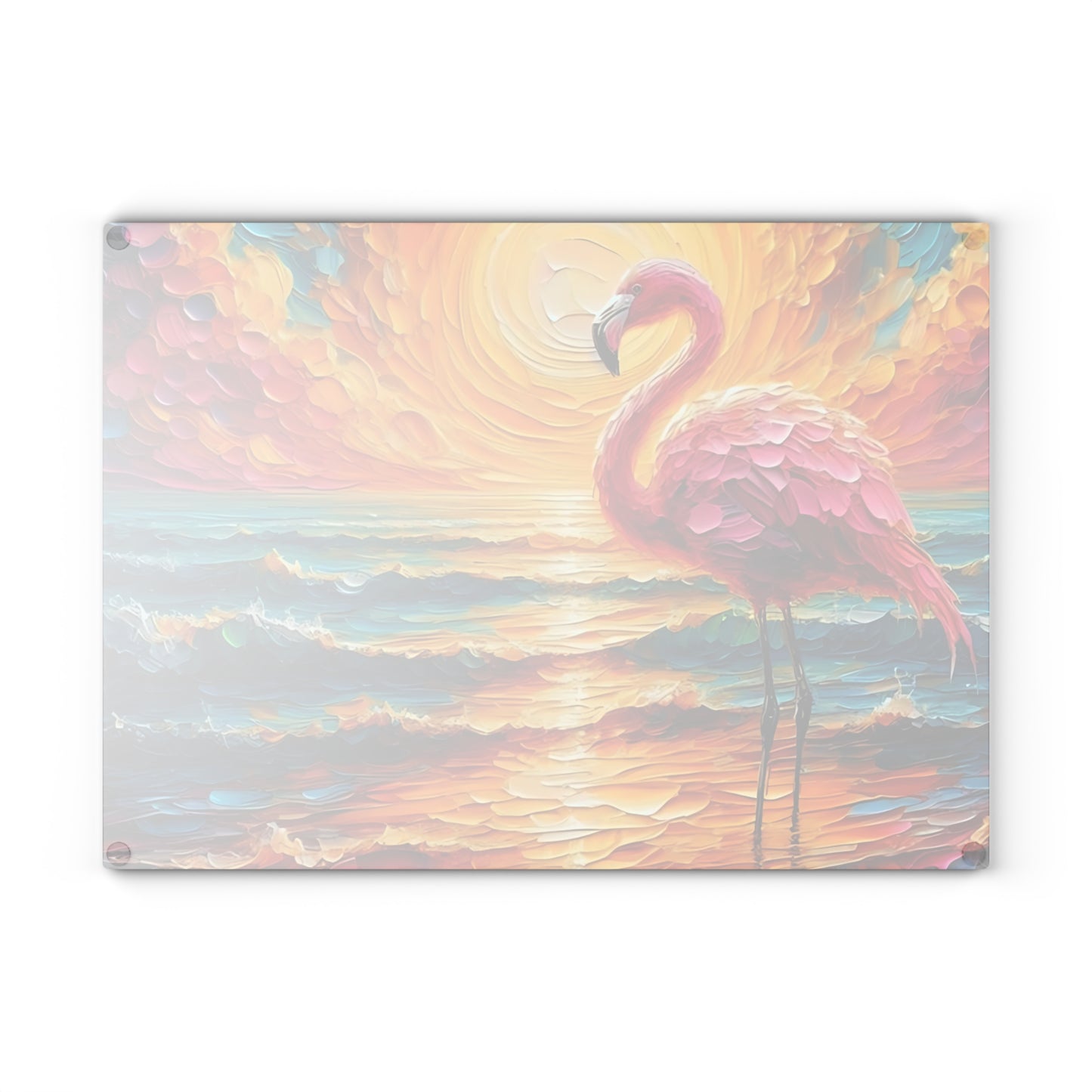 Tabla de cortar - Tabla de cortar de vidrio templado con diseño de flamenco rosa y atardecer en la playa, tabla de charcutería, tabla de cortar, regalo de inauguración de la casa, tabla de cortar personalizada, rústica