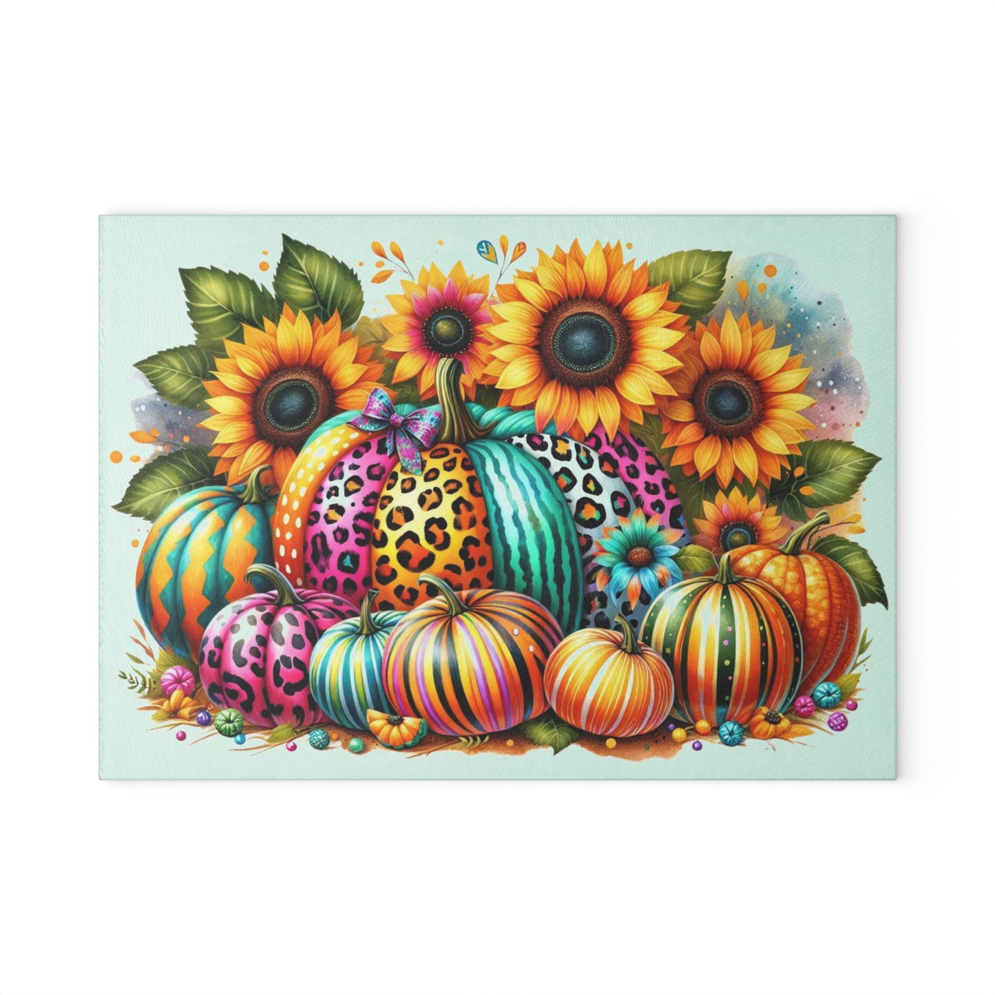 🎃 Rainbow Pumpkins & Sunflowers Cutting Board – Bright Fall Whimsy with a Wild Twist