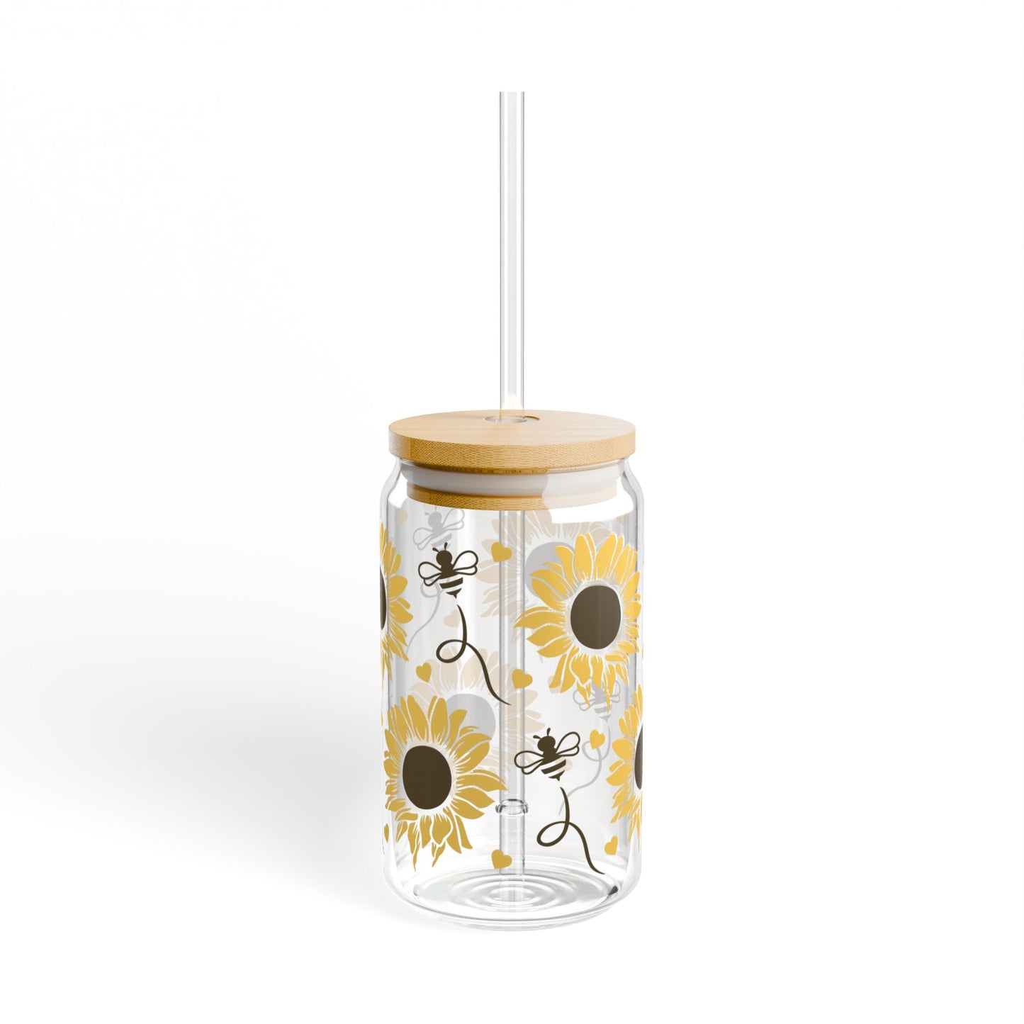 🌻 Sunflower & Bees Sipper Glass – Brighten Your Day with Every Sip 🐝