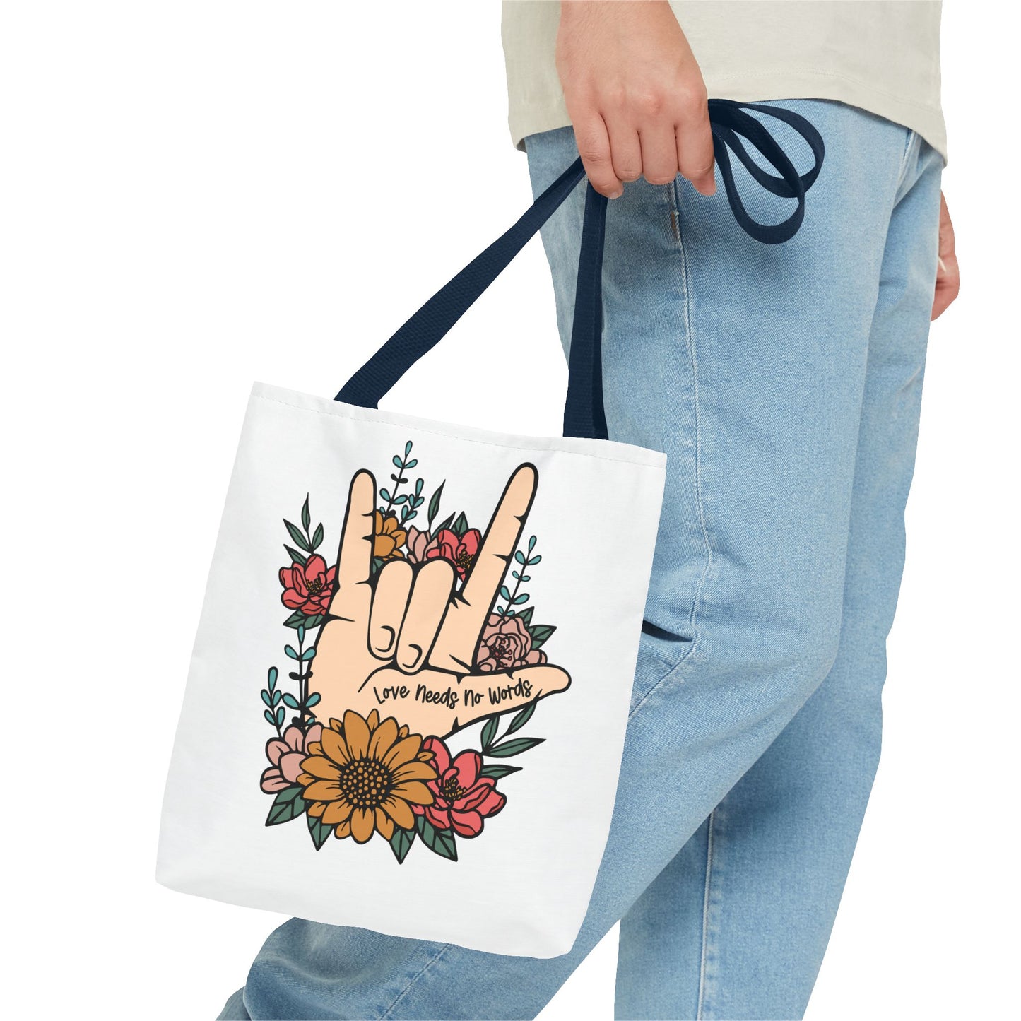 Bolsa de tela con gesto de "Te amo" en ASL (siglas en inglés)