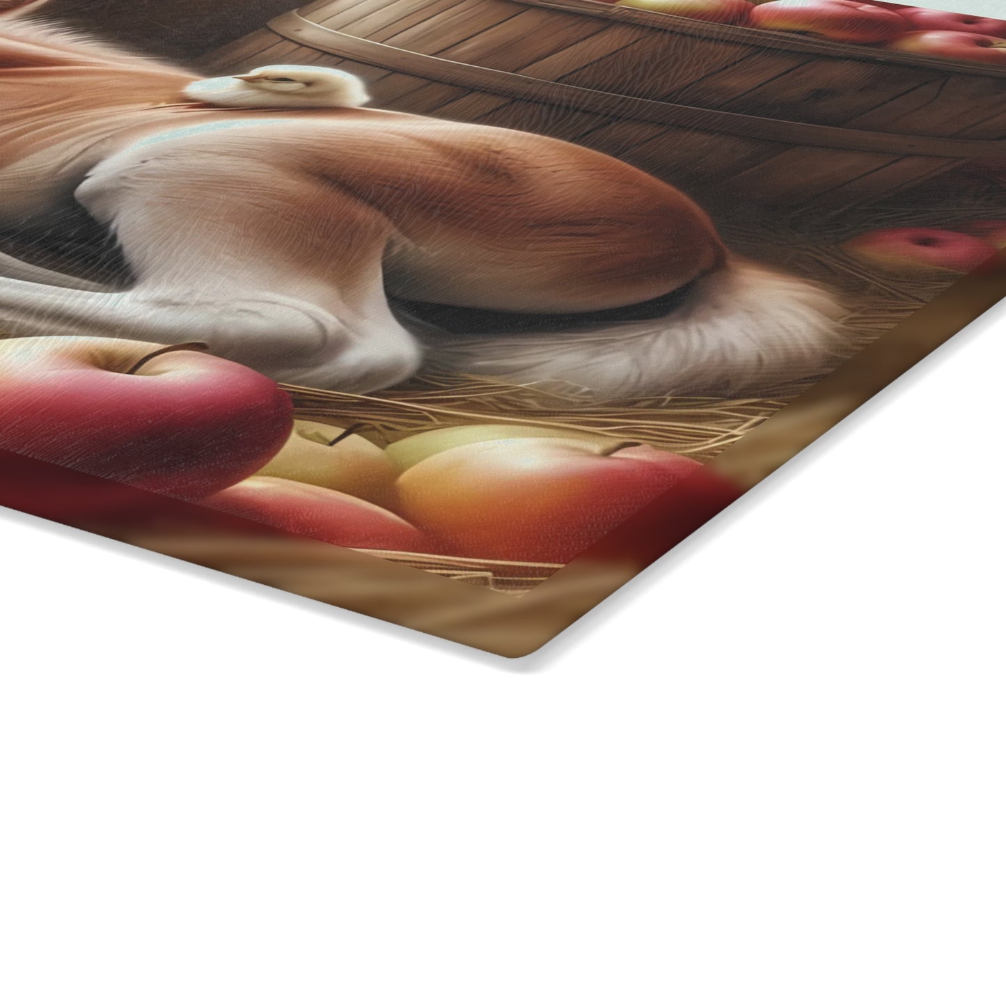 Tabla de cortar - Diseño de potro y pollito con manzanas, regalo único, tabla de cortar de vidrio, tabla de charcutería, tabla de cortar personalizada