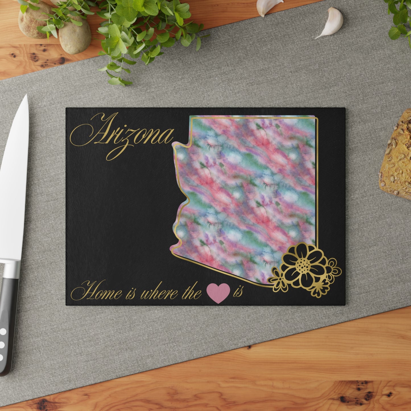 🌵 Arizona Floral State Cutting Board – Desert Charm with a Watercolor Twist 🌸
