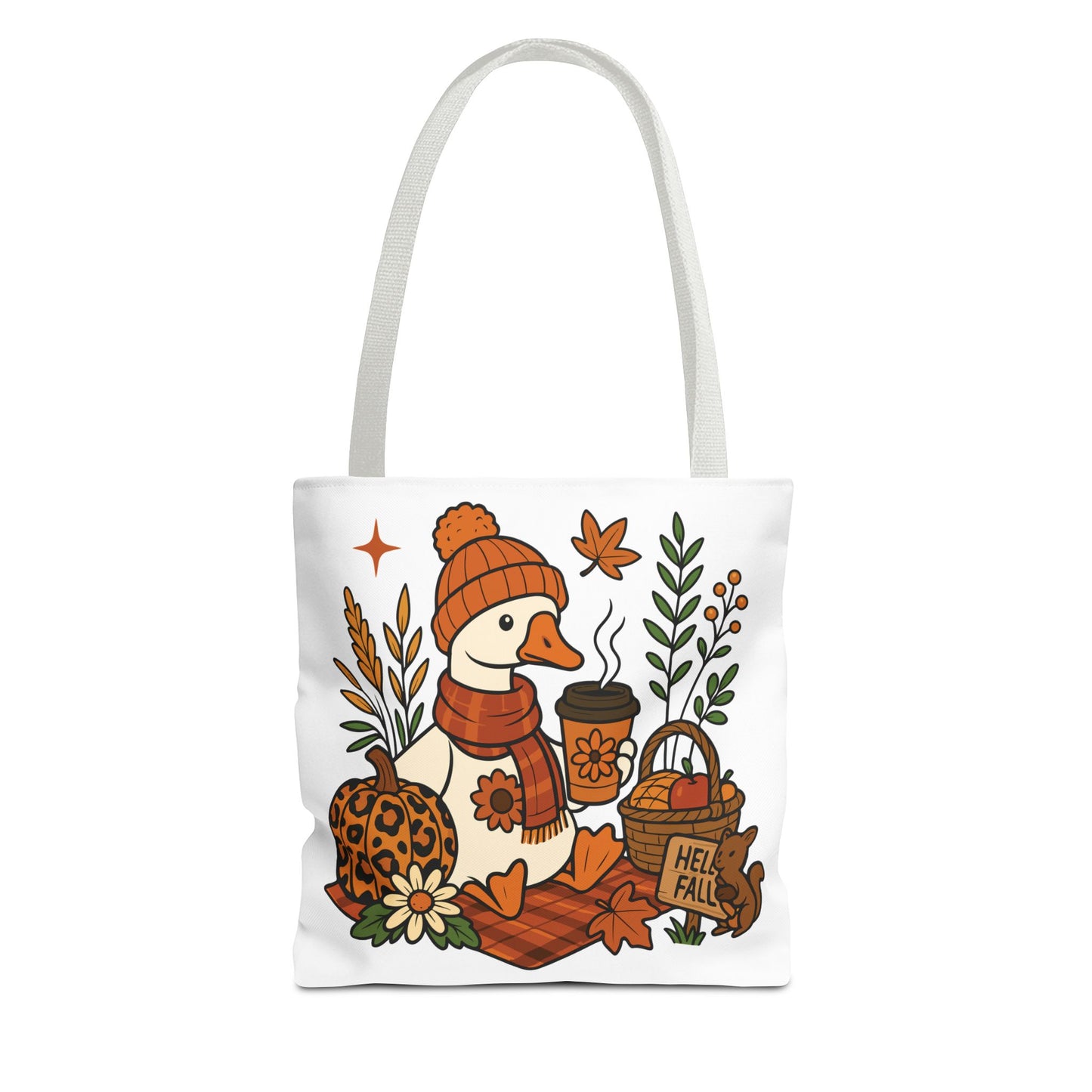 🧣 Hello Fall Cozy Duck Tote Bag – A Quirky Autumn Hug in a Bag 🍂🦆