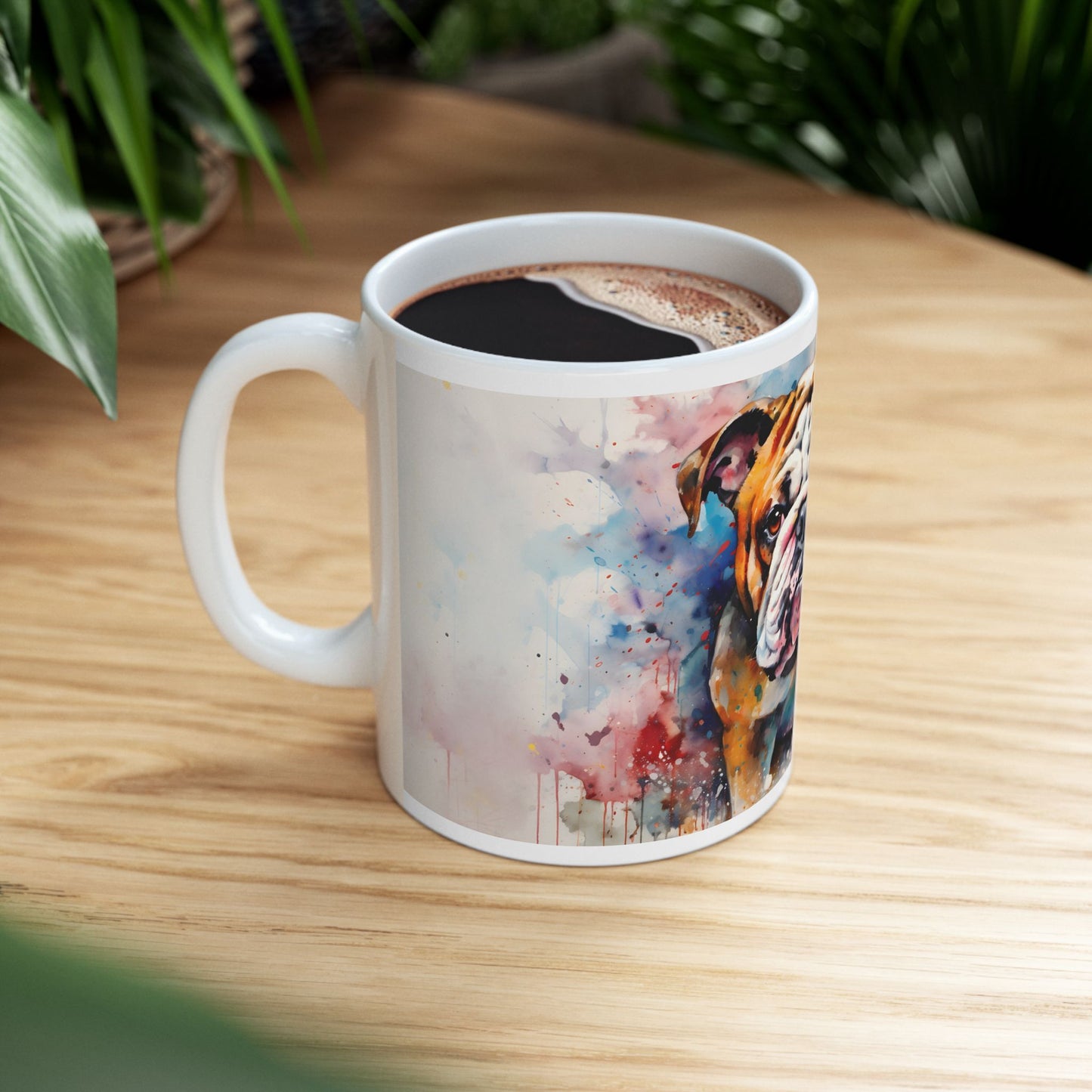 Taza de acuarela de bulldog: ¡una representación colorida y atrevida de tu peludo amigo!