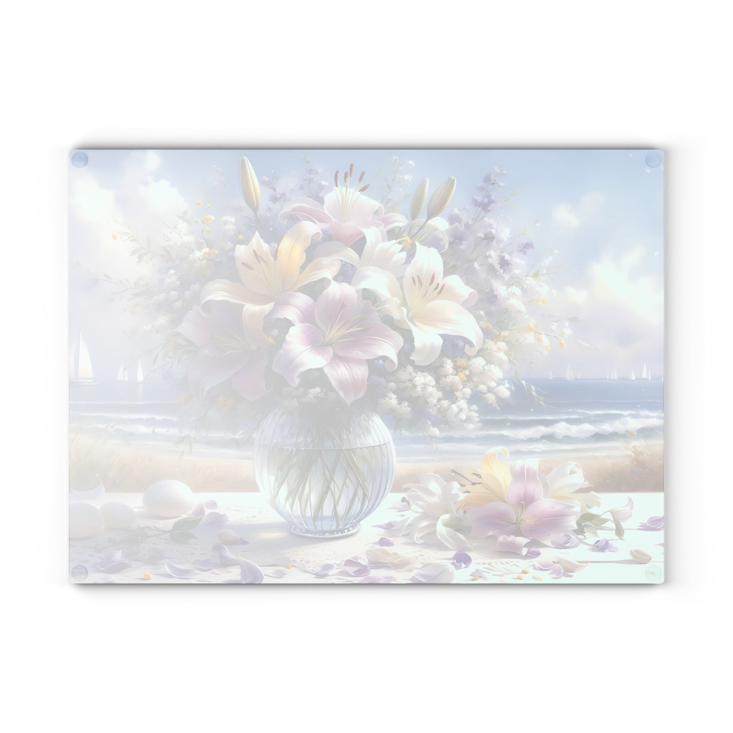 Tabla de cortar con diseño de lirios marinos: decoración floral costera para cocinas elegantes