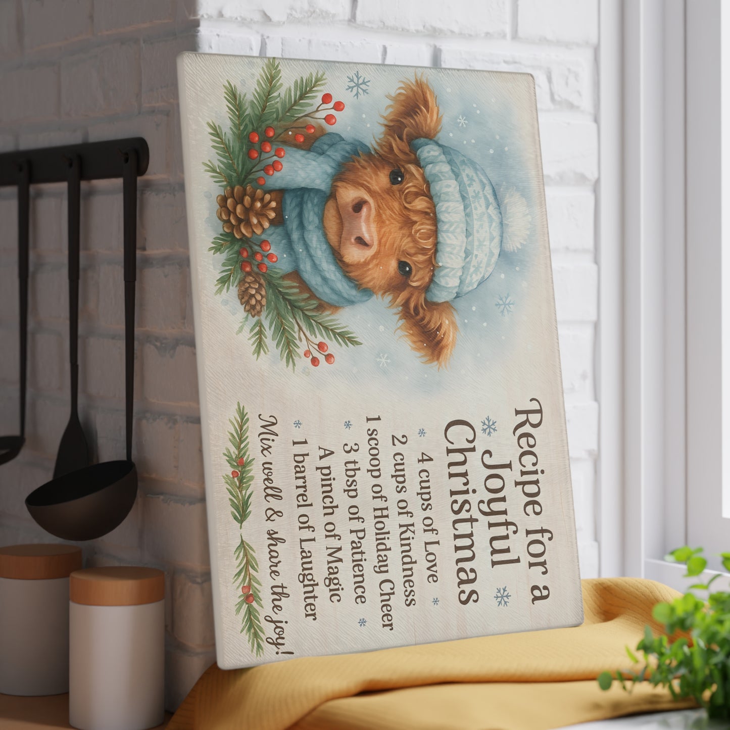 ❄️🎄 Blue Winter Highland Cow Recipe for a Joyful Christmas Cutting Board – Cozy Holiday Kitchen Décor 🎁✨