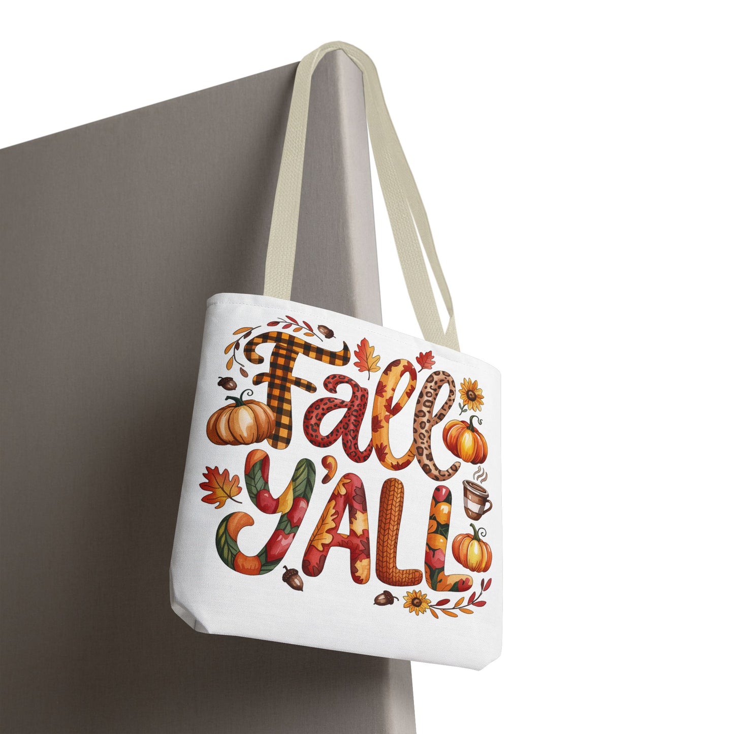 🎃 Fall Y’all Tote Bag – Bold Prints, Cozy Coffee & Pumpkin Cheer 🍂
