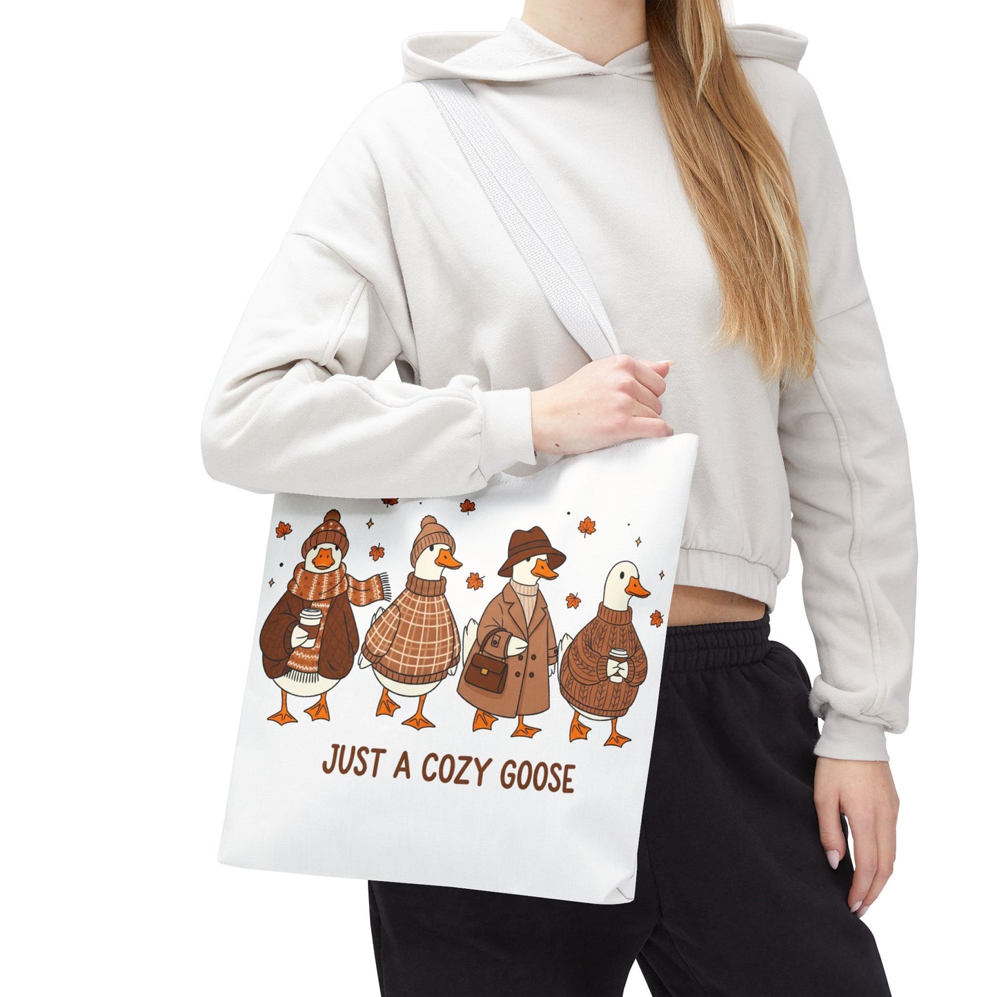 🪶 Just a Cozy Goose Tote Bag – Fall Fashion with Feathered Charm