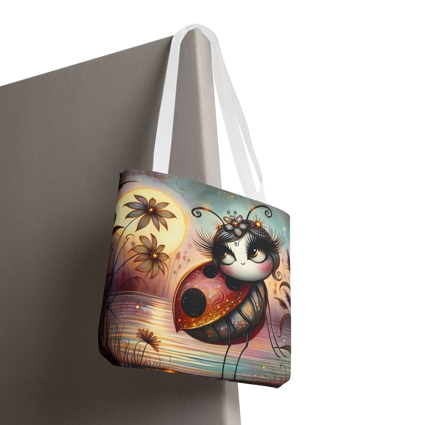 🐞 Mariquita sobre una flor junto al lago – Bolsa de tela inspirada en la naturaleza