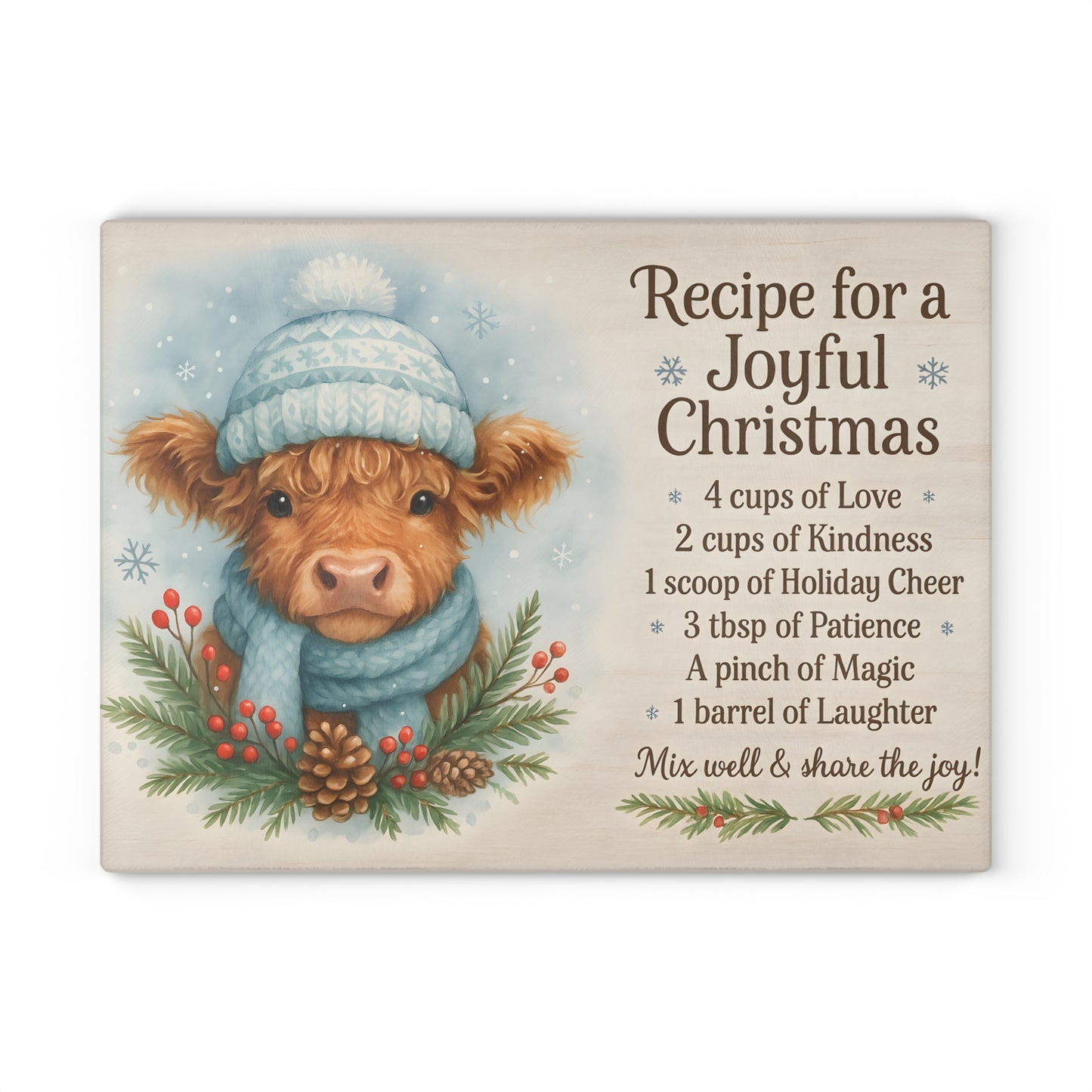 ❄️🎄 Blue Winter Highland Cow Recipe for a Joyful Christmas Cutting Board – Cozy Holiday Kitchen Décor 🎁✨