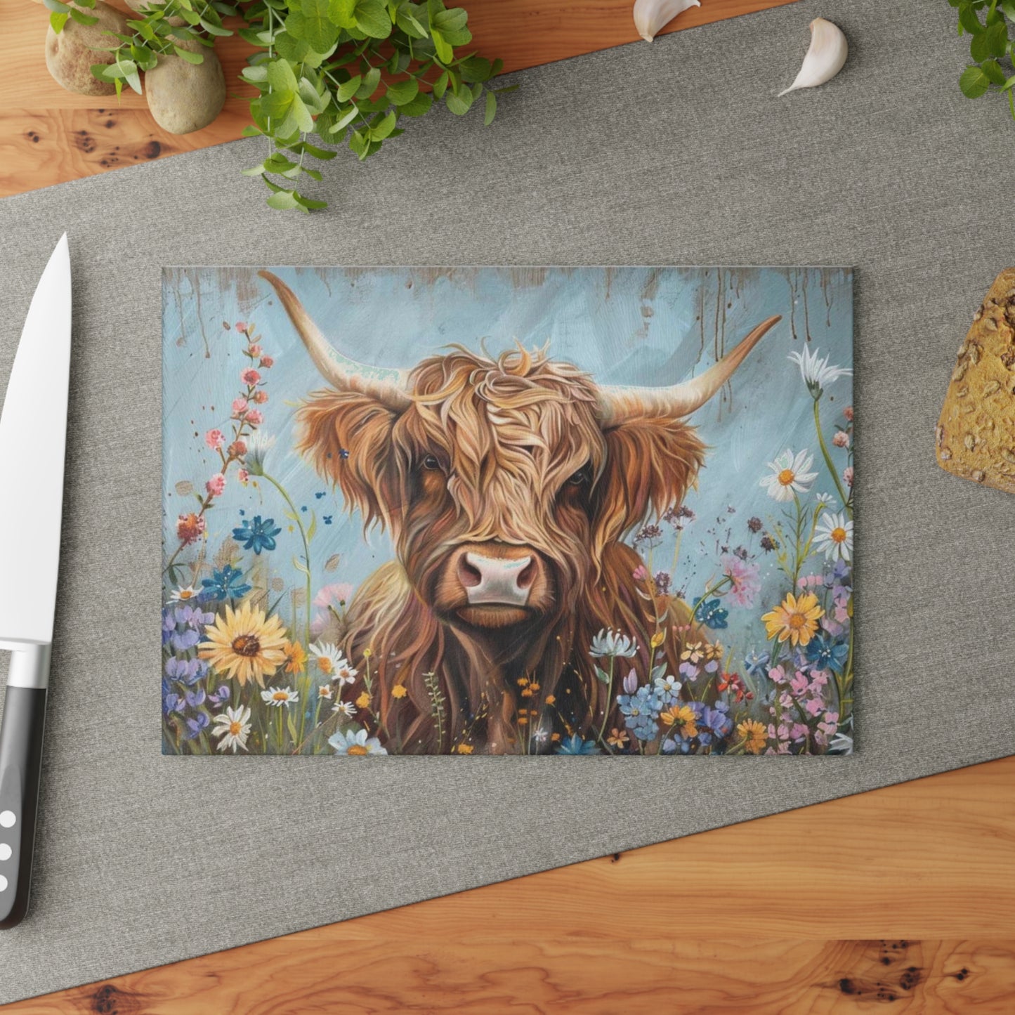 Tabla de cortar de vaca, tabla de cortar de vidrio con diseño de vaca de las Highlands, decoración de cocina con diseño de vaca, tabla de cortar para regalo de casa nueva, tabla de charcutería, regalos de vaca de las Highlands