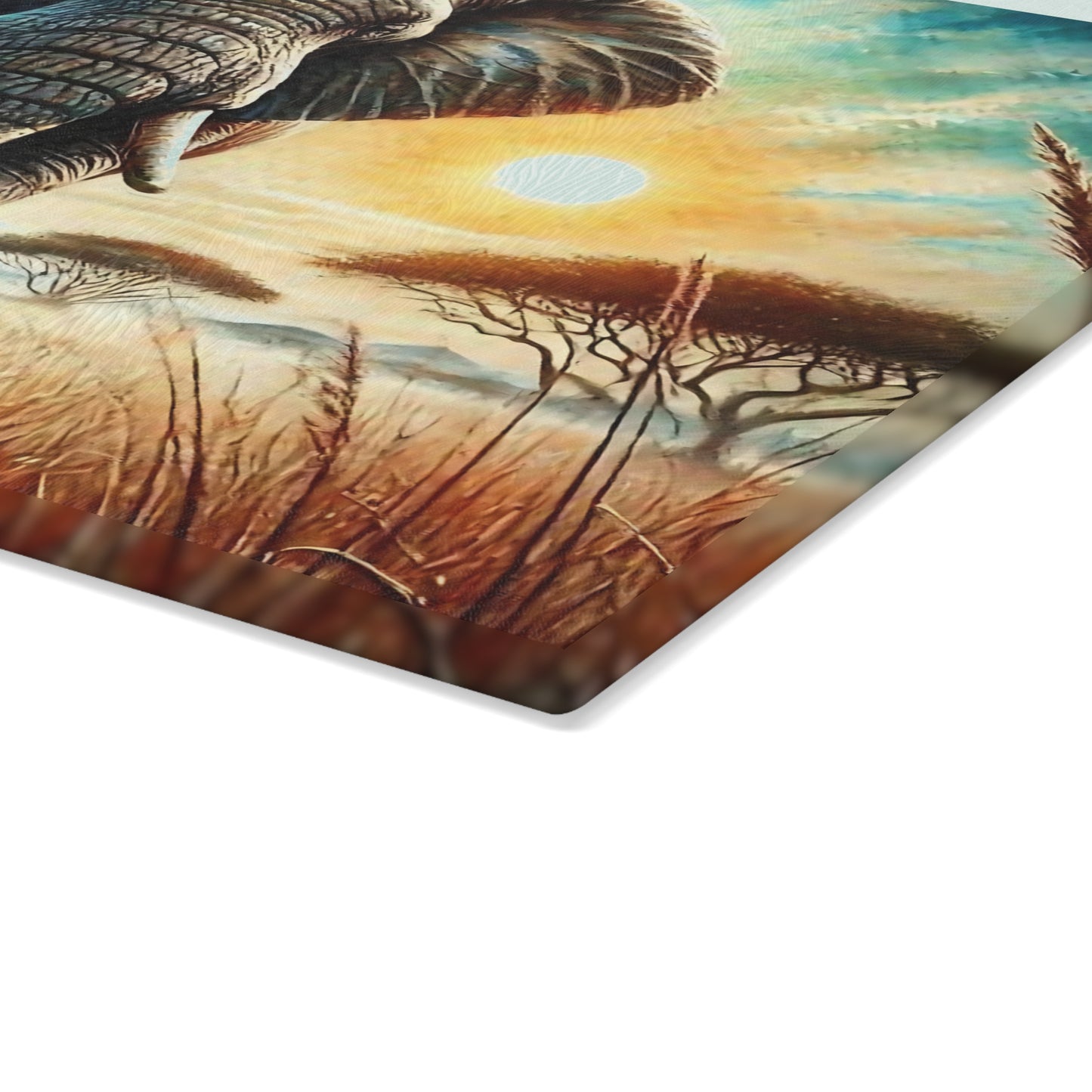 🐘 Majestic Elephant Sunset – Tempered Glass Cutting Board