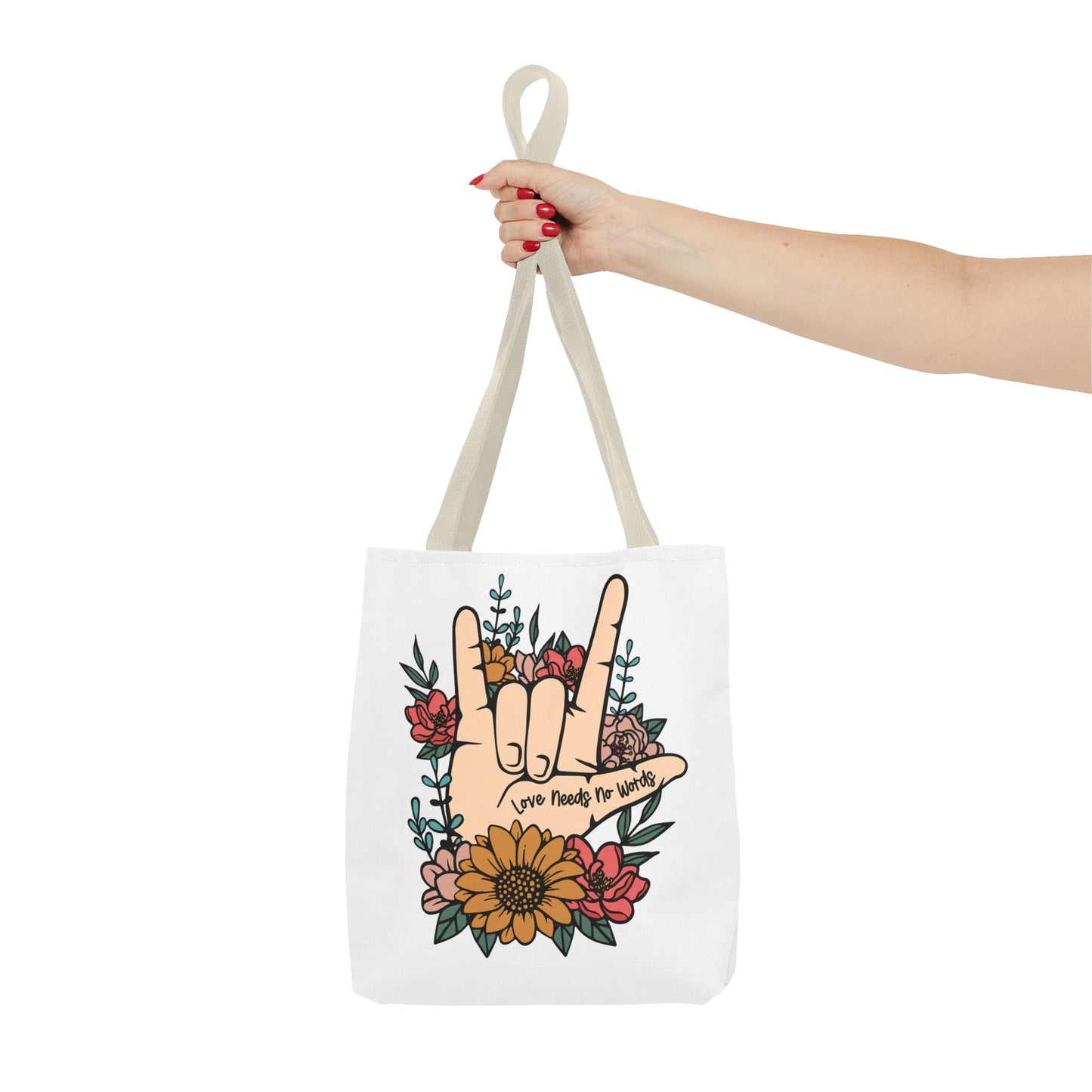 Bolsa de tela con gesto de "Te amo" en ASL (siglas en inglés)
