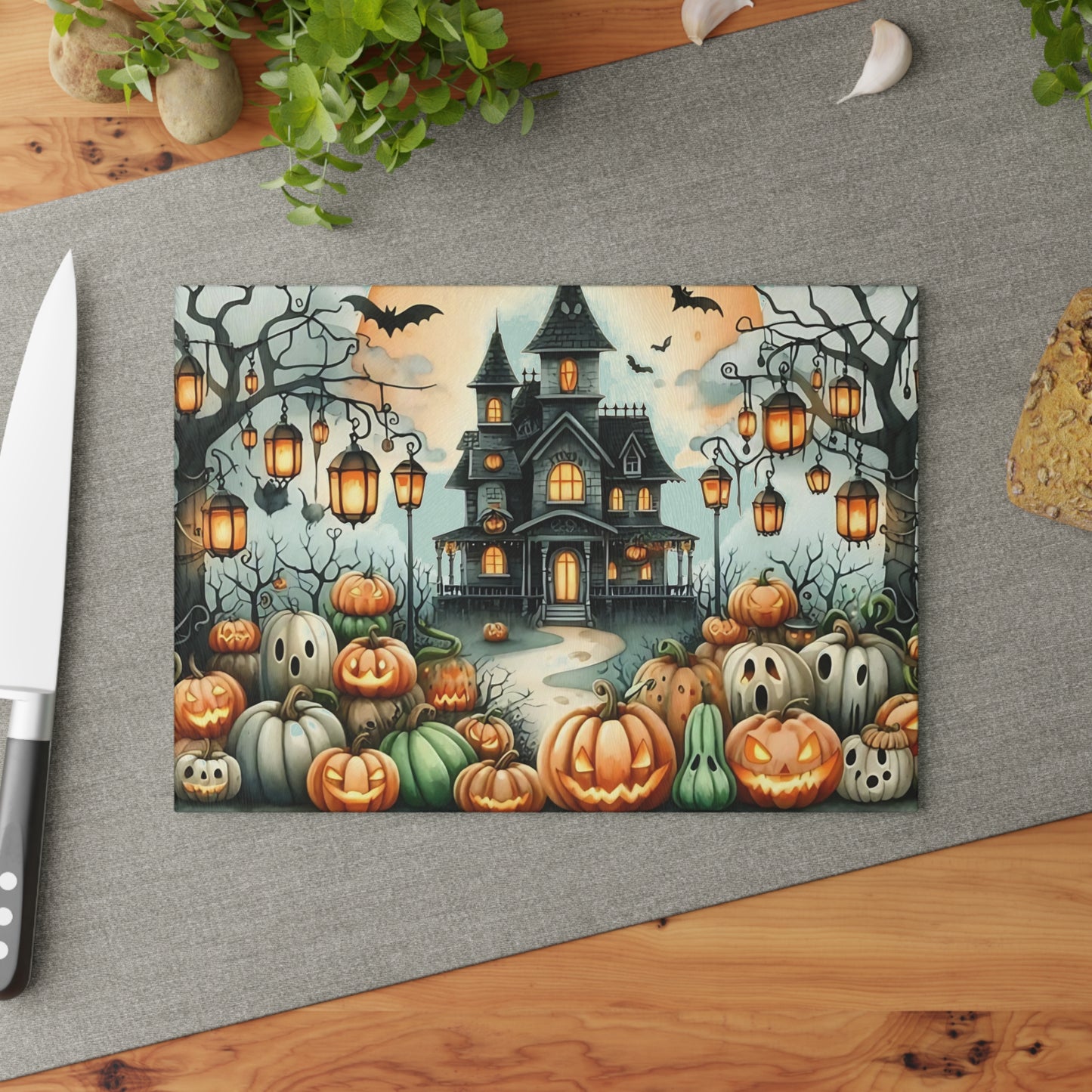 🎃👻 Haunted Halloween Mansion Cutting Board – Spooky Elegance for Your Kitchen 👻🎃