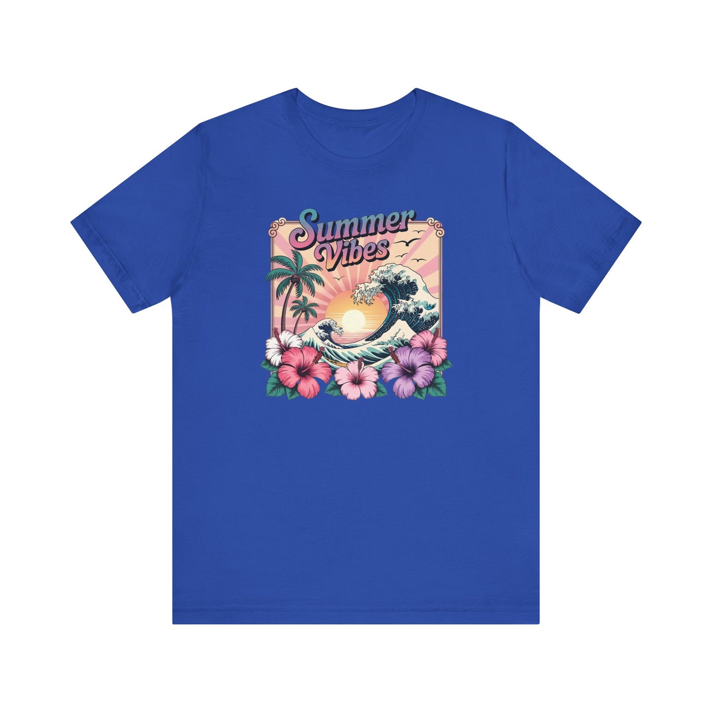 ☀️ Camiseta Summer Vibes – Ola playera vibrante, hibisco y palmeras | Camiseta gráfica para mujer