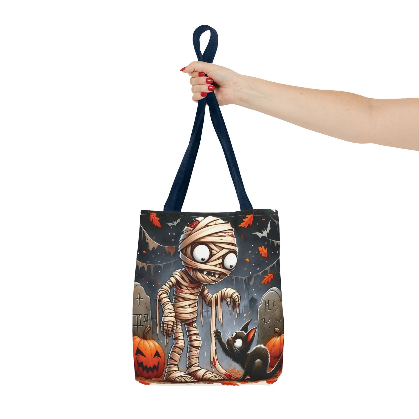🎃 Mummy & Black Cat Halloween Tote Bag – Spooky Cute & Perfect for Trick-or-Treating 🖤🛍️