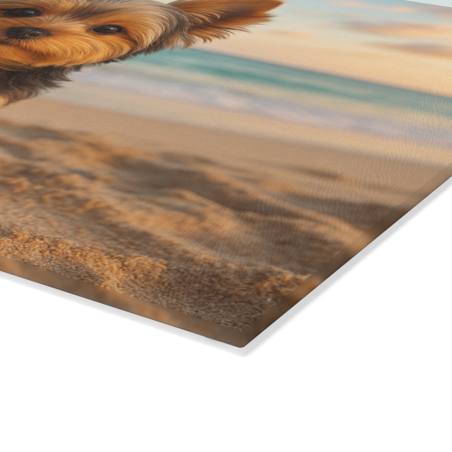 ๐พ๐ Yorkie Puppy at the Beach Cutting Board โ Coastal Cuteness for Your Kitchen ๐