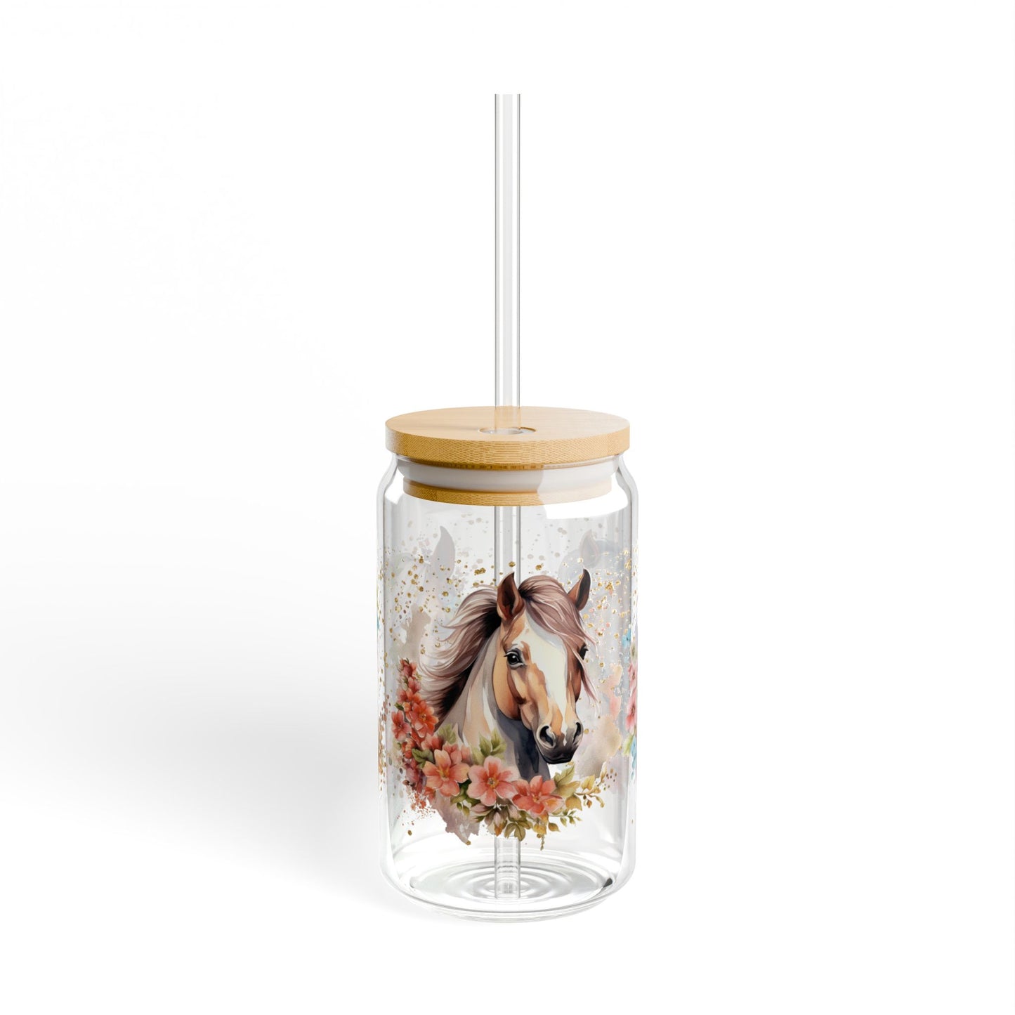 🐴🌸 Floral Horse Beauty Sipper Glass – Country Charm in Every Sip 🌟