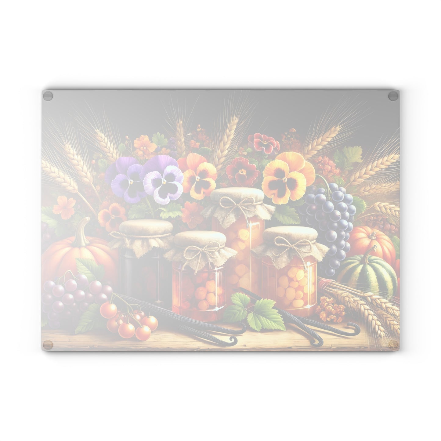 Tabla de cortar para la despensa de la cosecha otoñal: encanto rústico con delicias florales y frutales