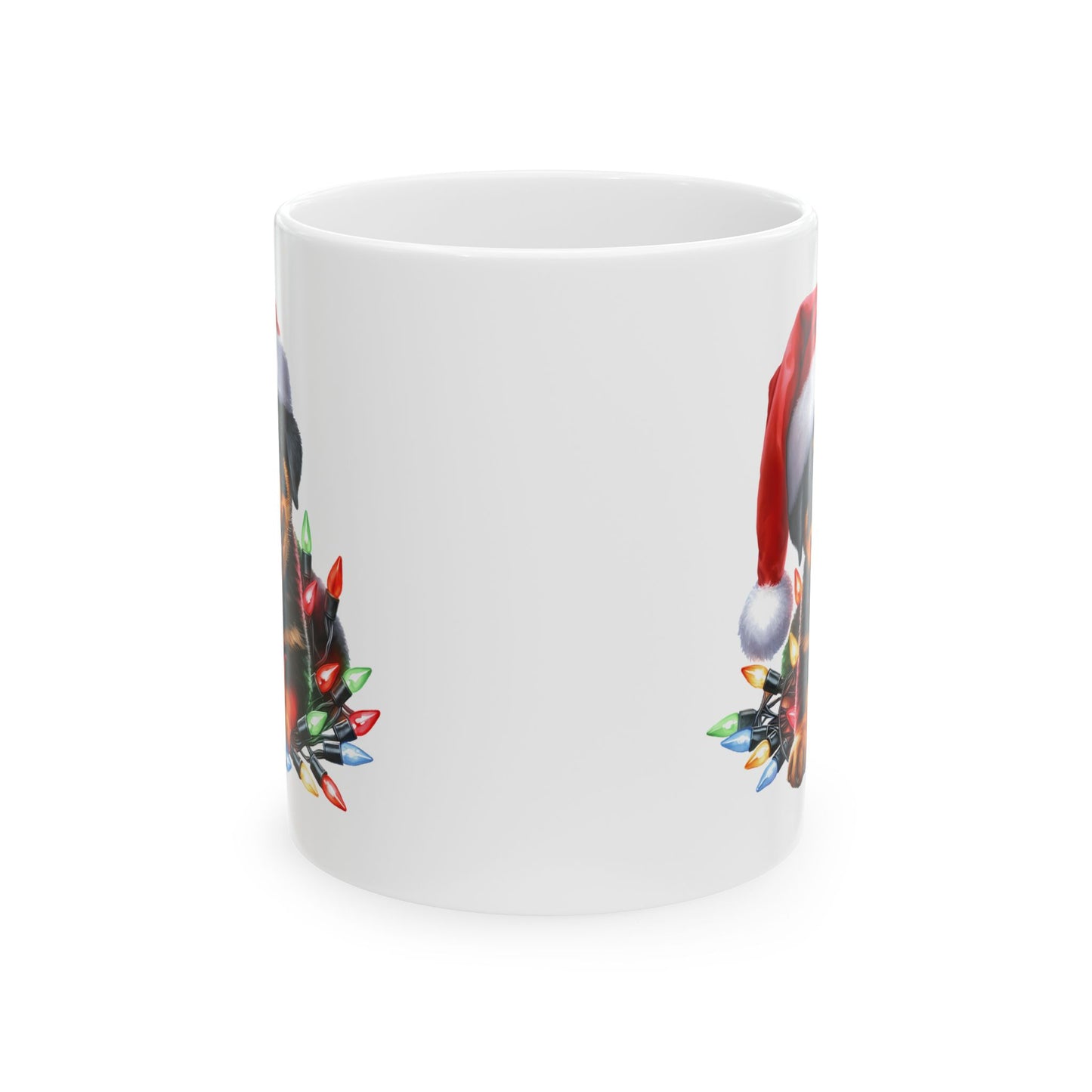 🎄 Rottweiler Christmas Lights Mug – Festive Cheer with Puppy Cuteness ☕