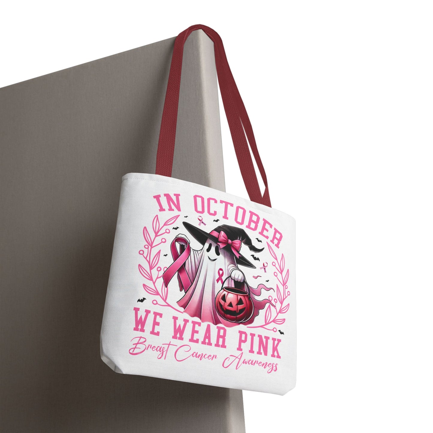 🎀 In October We Wear Pink Tote Bag – Breast Cancer Awareness with Spooky Charm 🎃