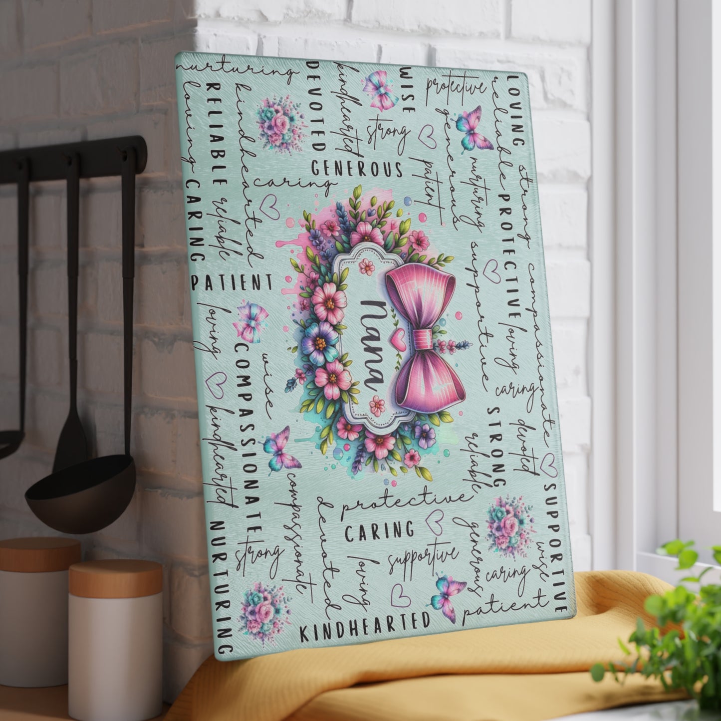 🎀🌸 Nana Bow Cutting Board – Inspirational Floral Beauty for Your Kitchen 🦋💖
