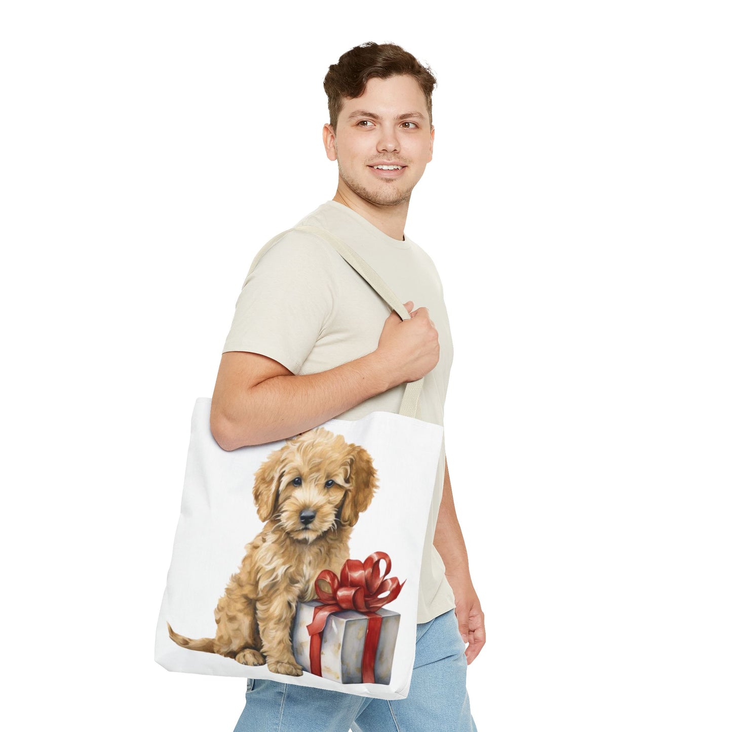 🎁 Goldendoodle Puppy Tote Bag – Sweet & Snuggly Holiday Charm for Dog Lovers 🐶