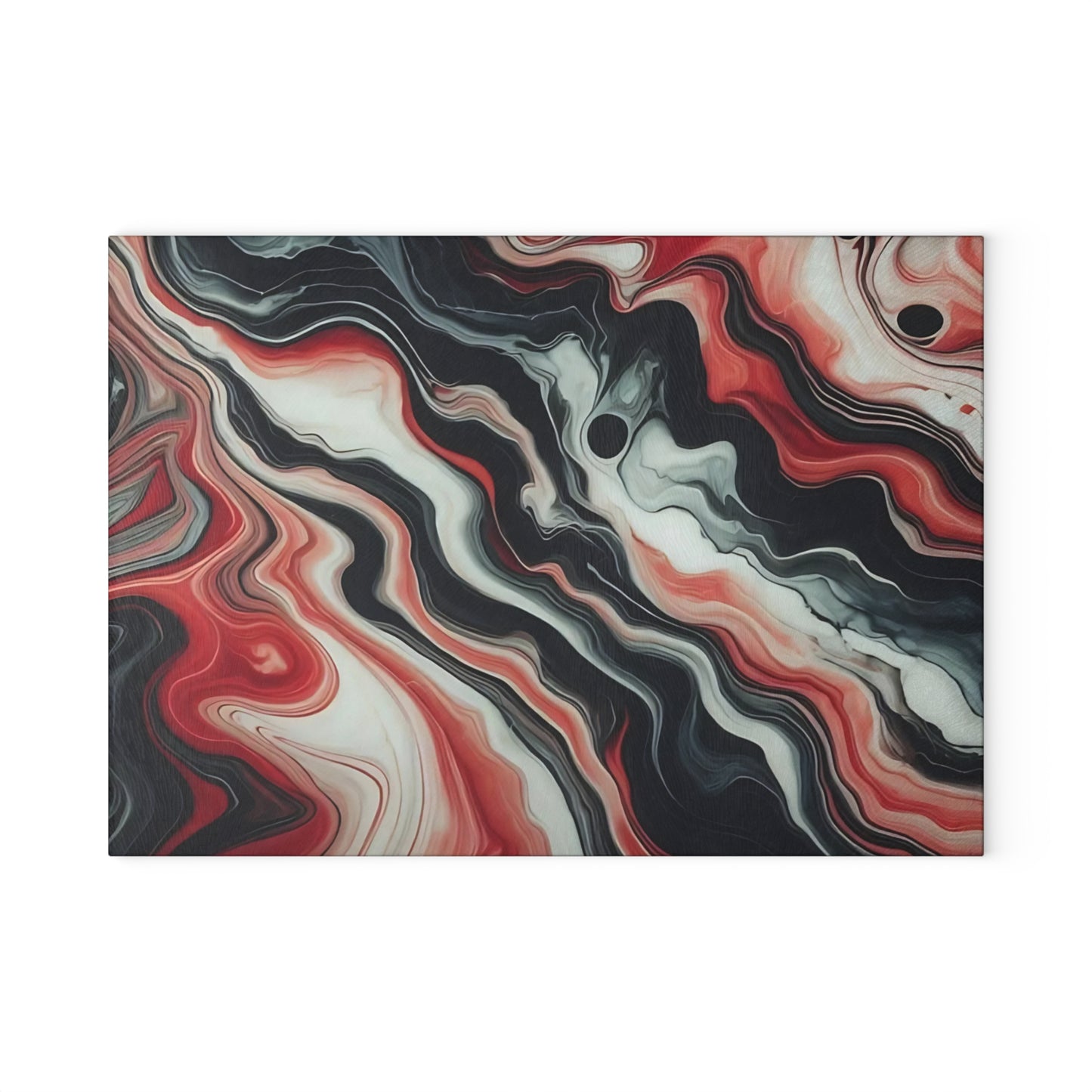 Tabla de cortar de vidrio con diseño de mármol rojo, negro y blanco: decoración de cocina moderna inspirada en el mármol, un regalo elegante y funcional.