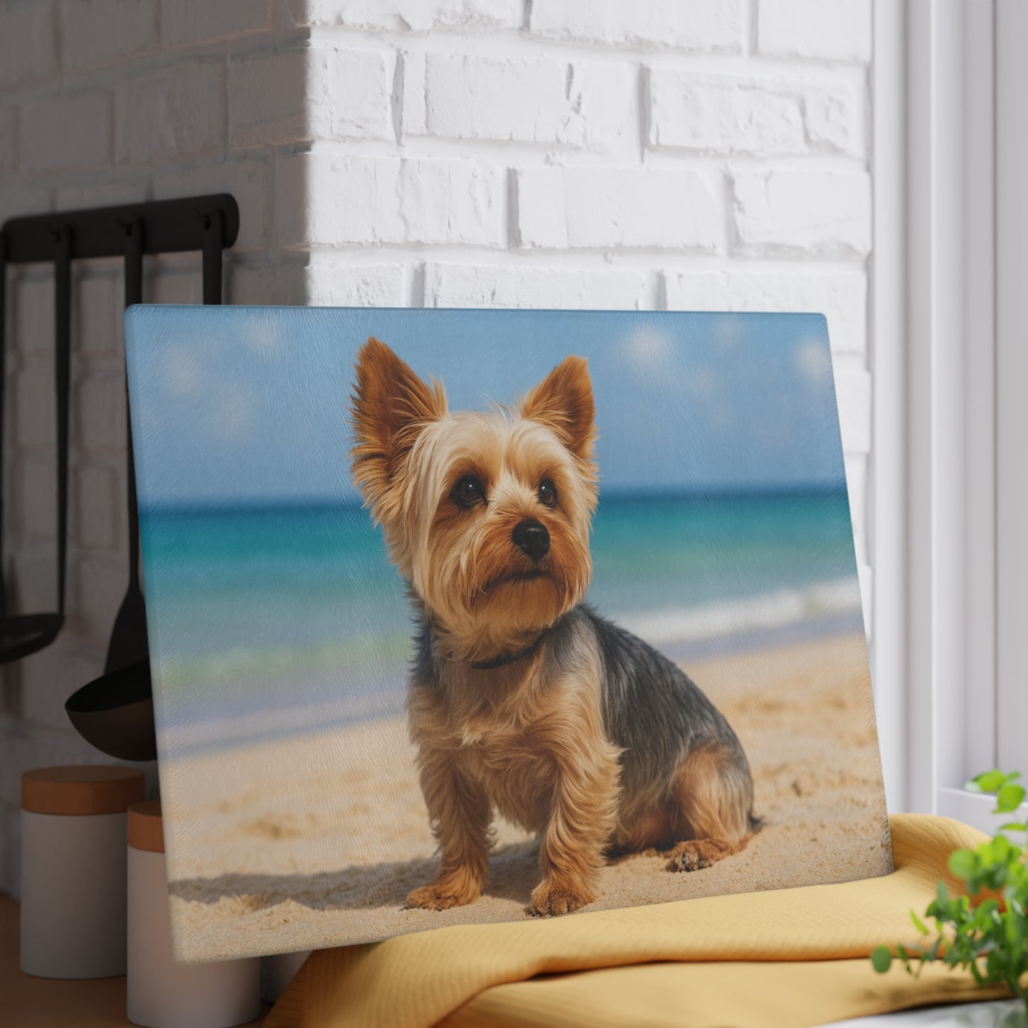 🐾🌊 Yorkie at the Beach Cutting Board – Coastal Charm for Dog Lovers 🐕