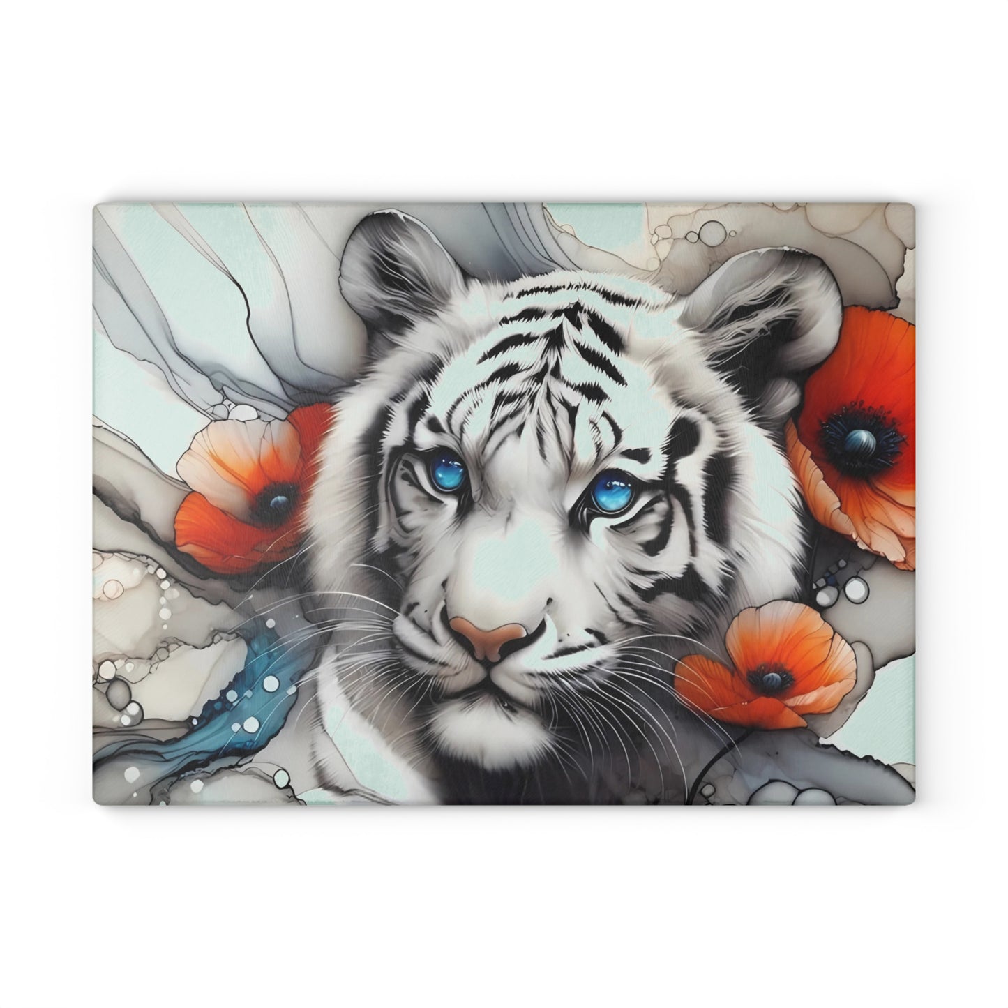 🐅 White Tiger Floral Cutting Board – Fierce Elegance for Your Kitchen
