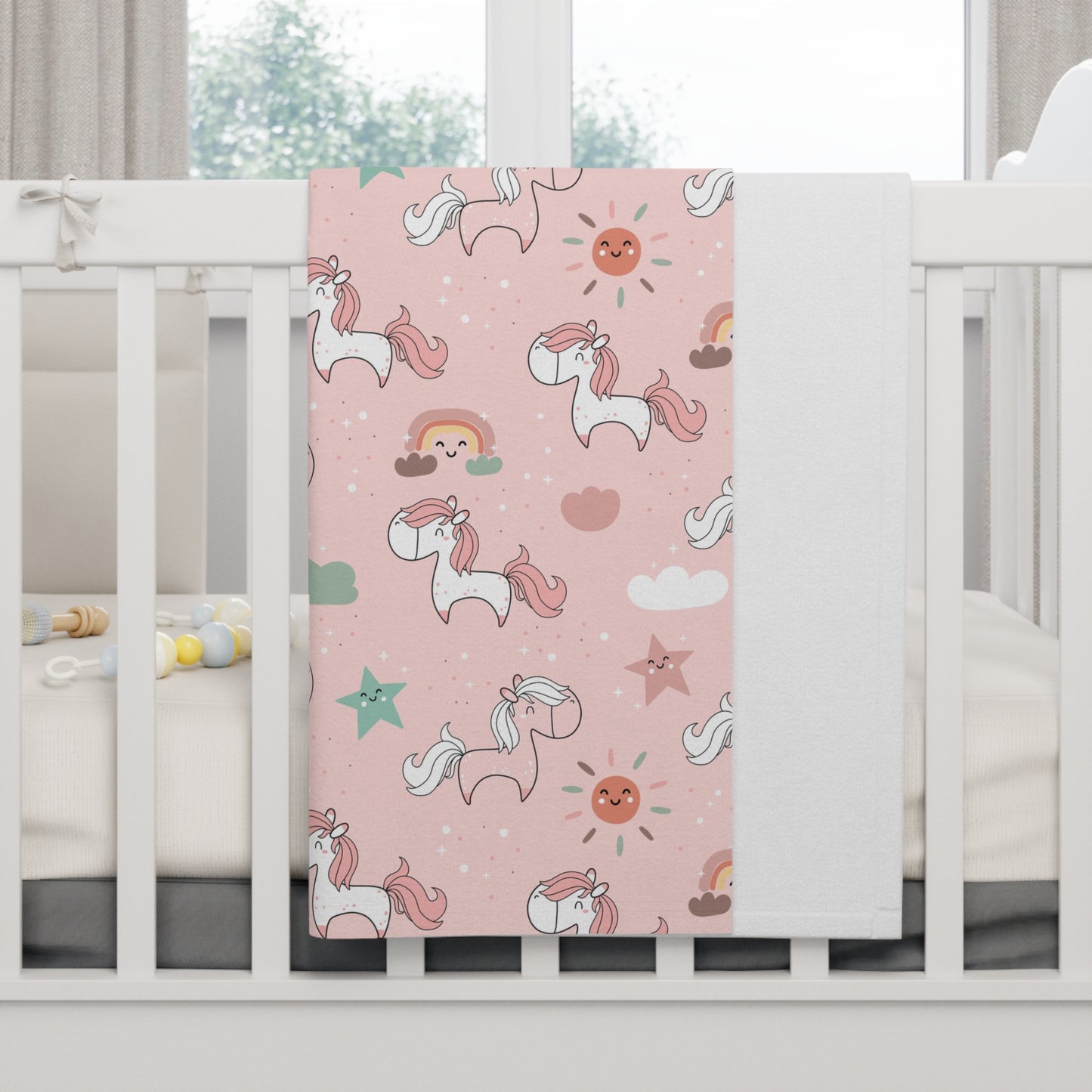 Pink Ponies & Rainbows Baby Blanket – Ultra-Soft Fleece 30″×40″ | Sweet Stars & Smiles