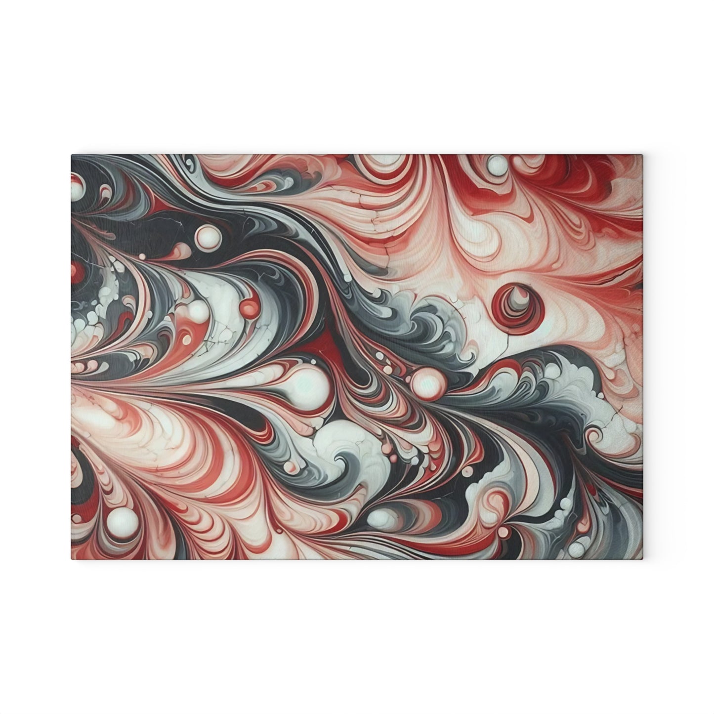 Tabla de cortar de vidrio con diseño de mármol rojo, negro y blanco: decoración de cocina moderna inspirada en el mármol, un regalo elegante y funcional.