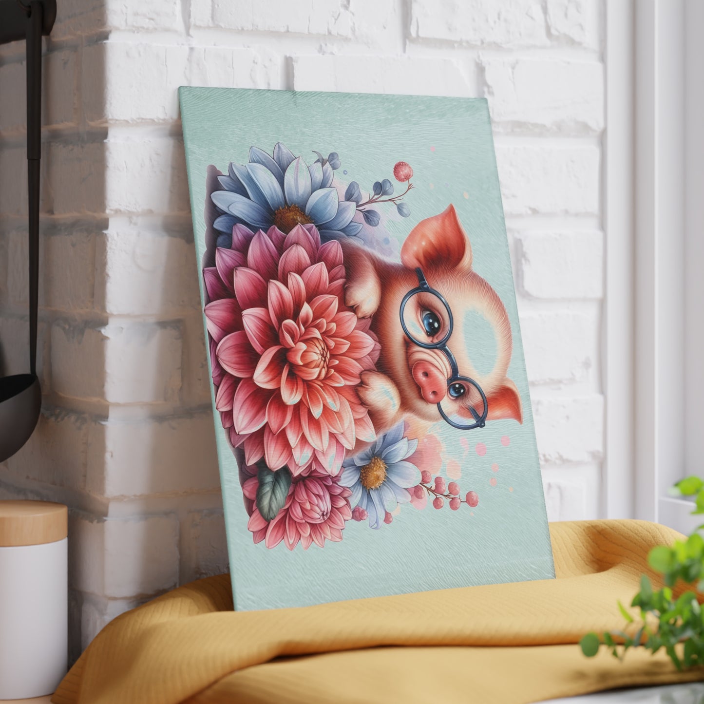 🐷🌸 Smart Piglet with Flowers Cutting Board – Adorable Farmhouse Charm for Your Kitchen 🌸🐷