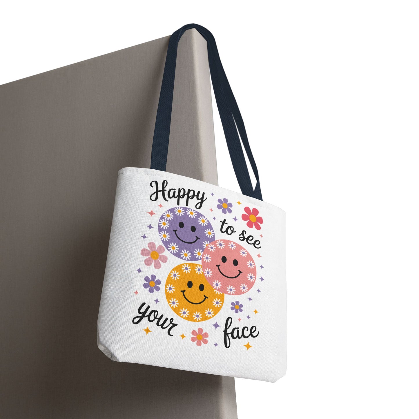 ๐ผ Happy Face Daisy Tote Bag โ Retro Smiles with Floral Charm ๐ธ