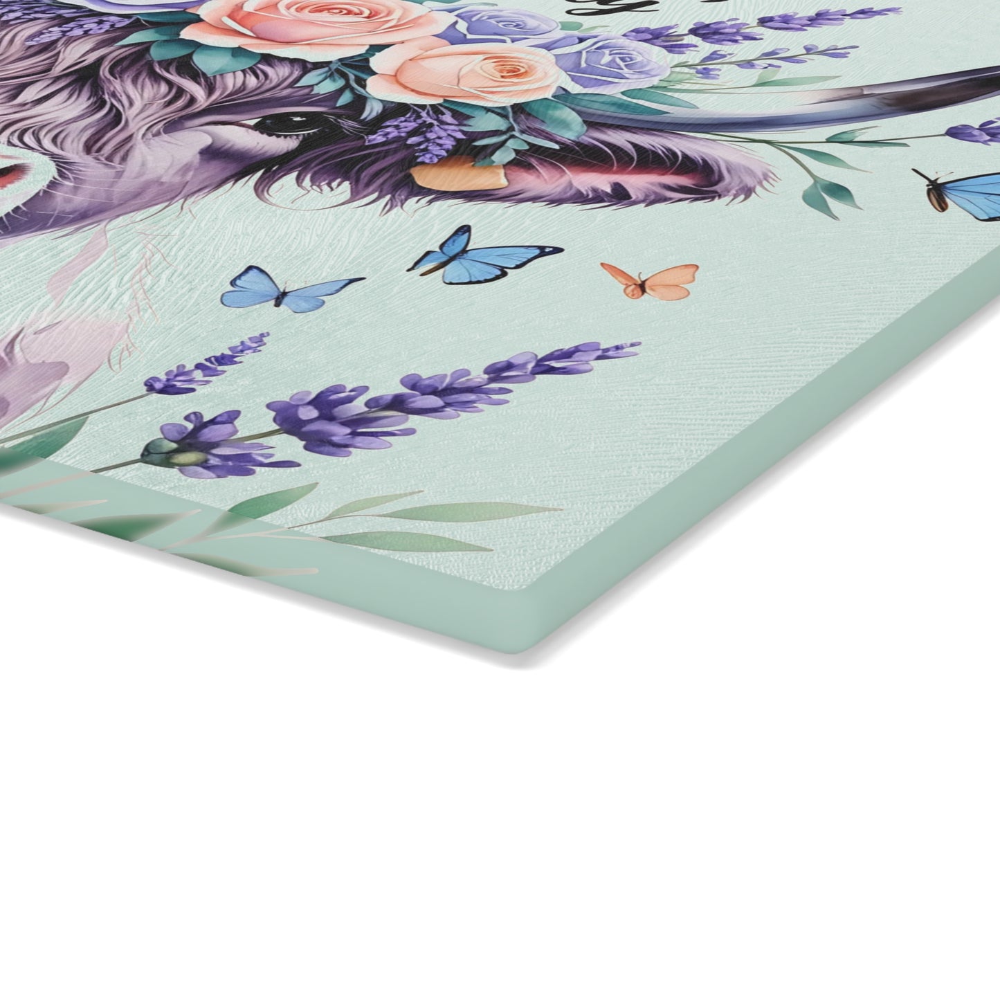 🐮 “Hello Lovely” Highland Cow Cutting Board – Floral Charm Meets Farmhouse Style