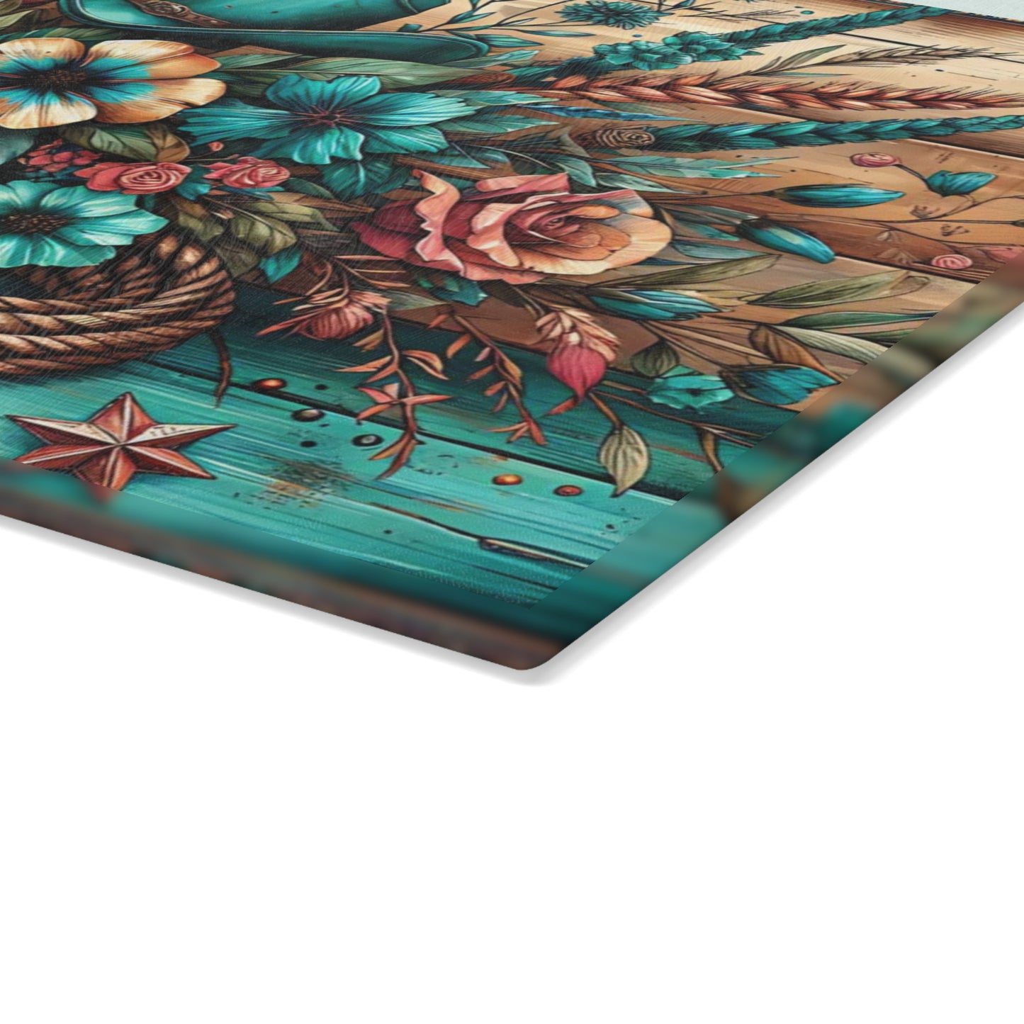 🤠 Western Cowboy Hat, Rope & Floral Rustic Cutting Board – Country Charm Kitchen Décor