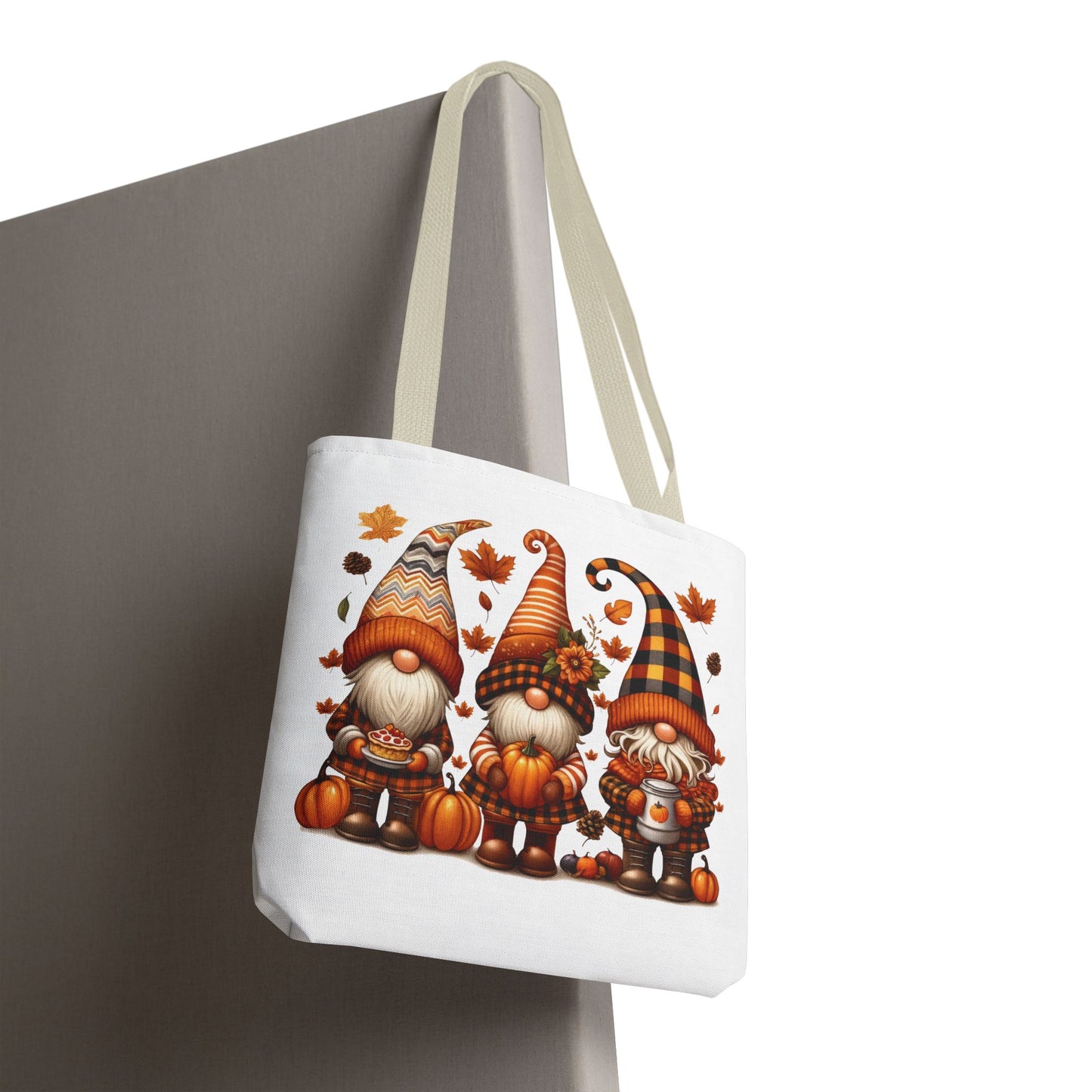 🍁 Autumn Gnome Trio Tote Bag – Cozy Fall Charm with Pumpkin Spice Magic