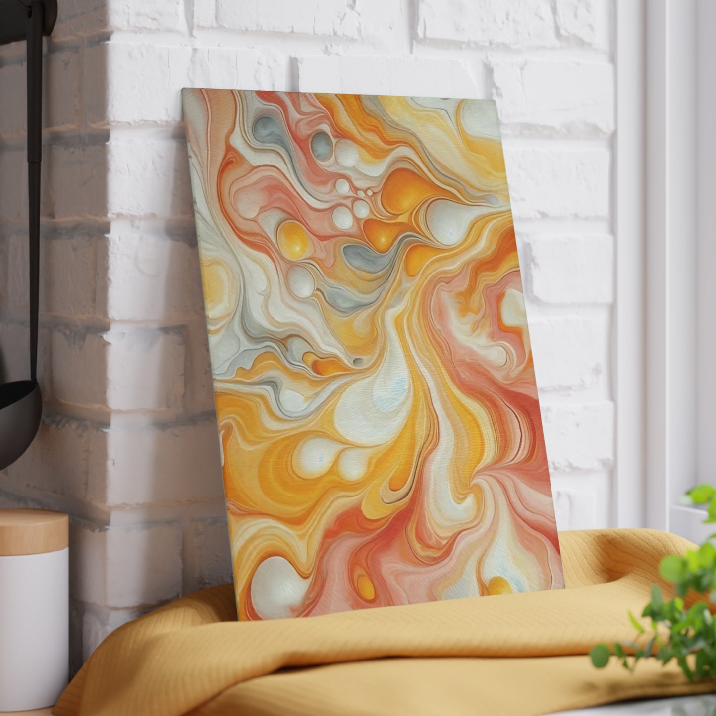 Tabla de cortar de vidrio templado con efecto mármol amarillo, gris y naranja: elegante decoración de cocina con aspecto de mármol, ideal para regalar y funcional.