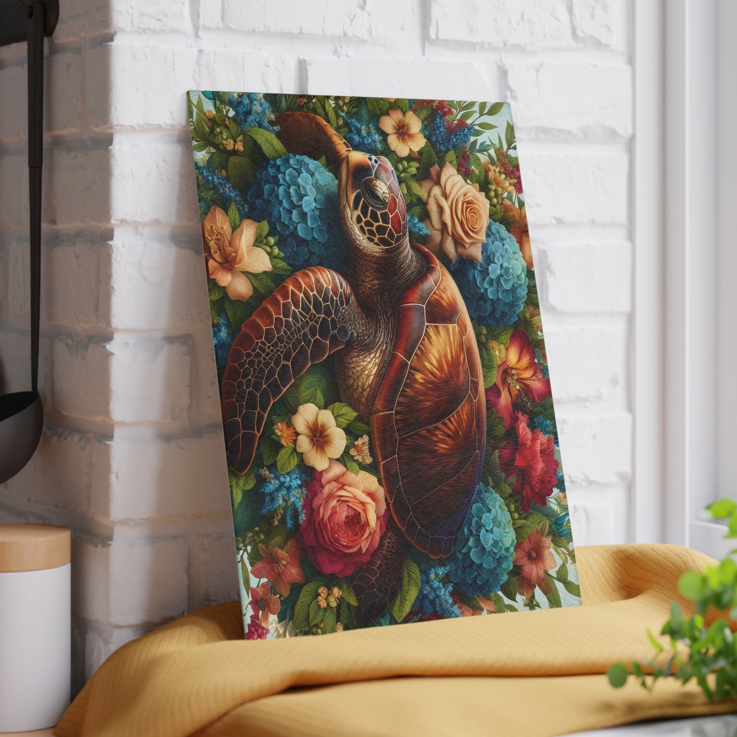 ๐ข๐บ Sea Turtle in Bloom Cutting Board โ Ocean Serenity Meets Garden Elegance ๐