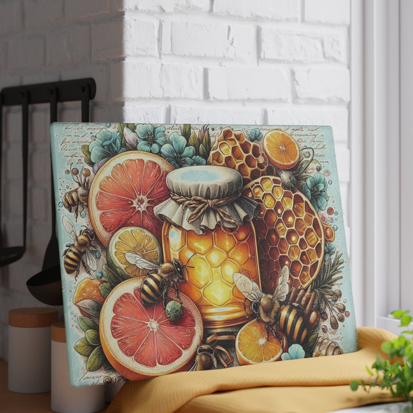 Tabla de cortar con forma de abeja, regalo de cocina, tabla inspirada en la naturaleza, tabla de vidrio templado, regalo para amantes de las abejas, cocina de granja, tabla de cortar rústica