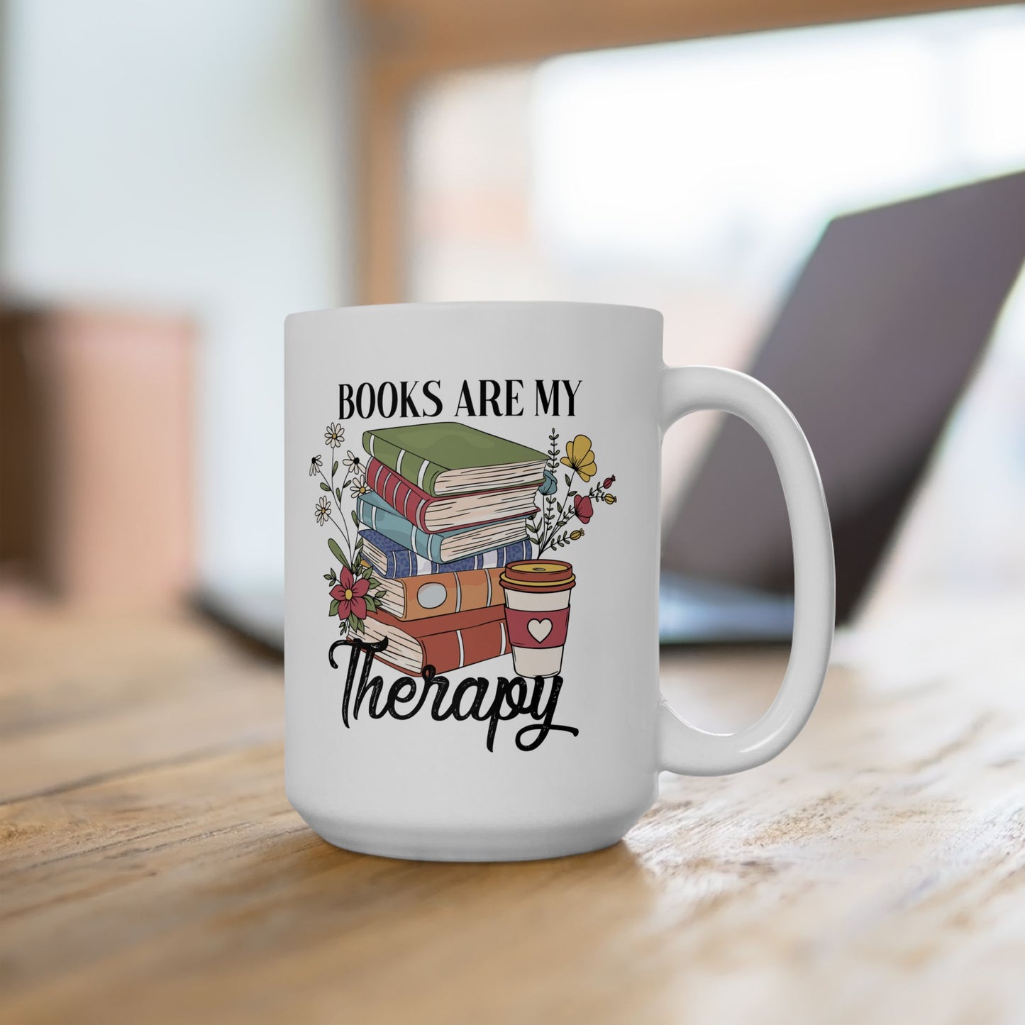 ☕📚 Book Lover’s Coffee Mug – Stacked Stories & Sips of Joy 🌼