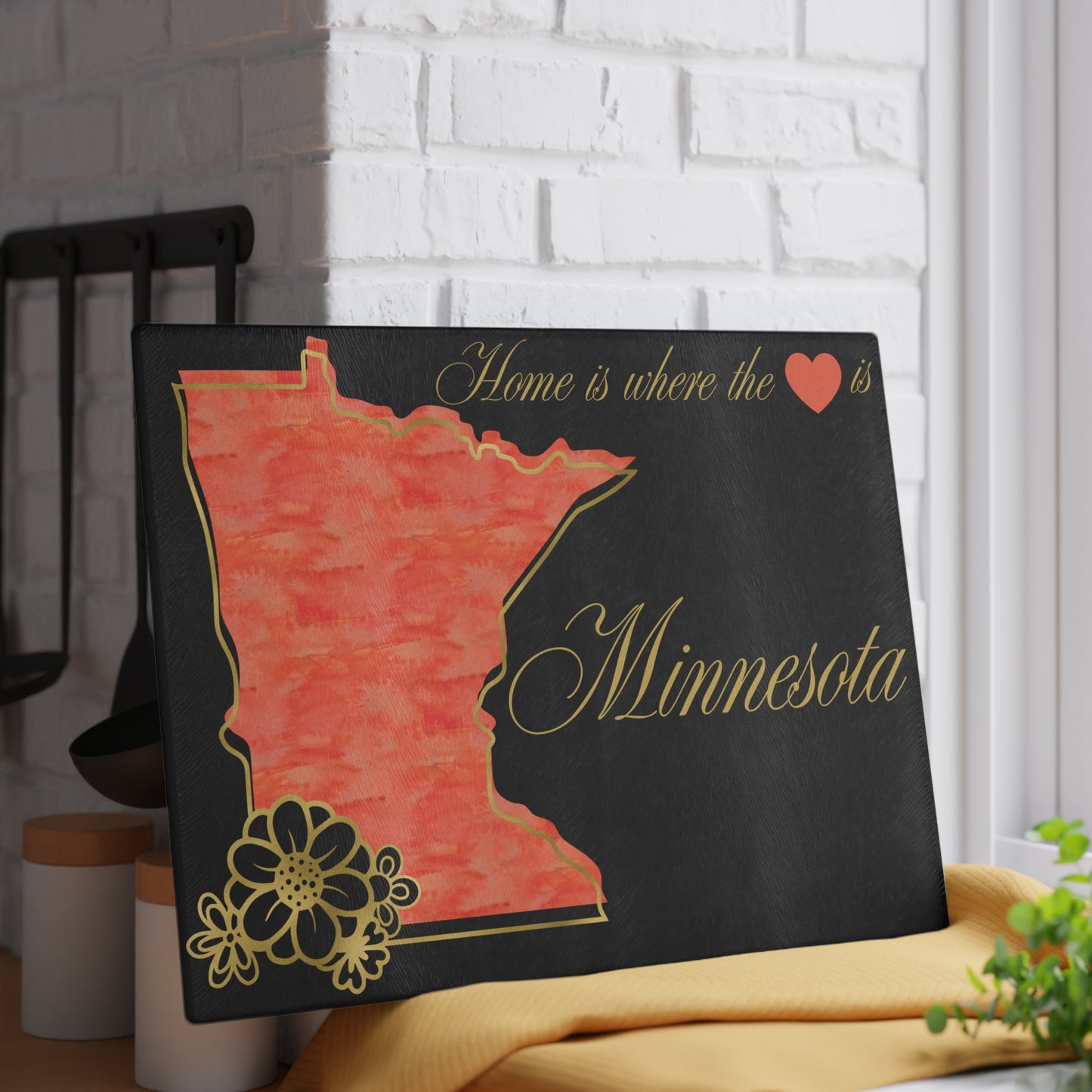 ❤️ Minnesota Floral Cutting Board – Bold Northern Charm with Golden Elegance 🌸