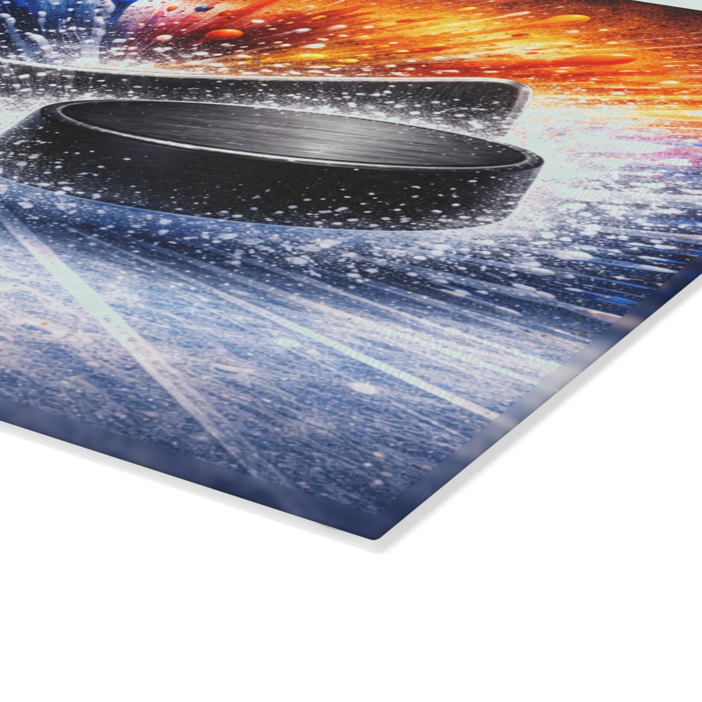 Hockey Stick and Puck Glass Cutting Board – Color Splash Ice Hockey Sports Artwork
