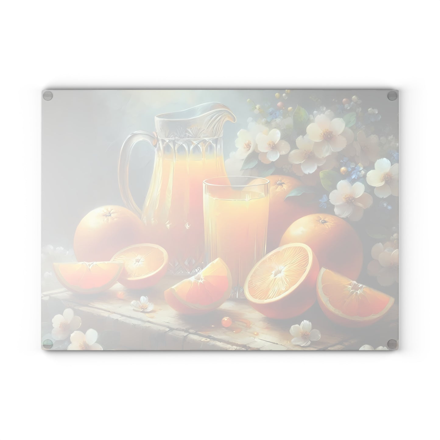 Tabla de cortar de vidrio templado para zumo de naranja recién exprimido: decoración cítrica para la cocina, bandeja para servir naranjas, regalo para el desayuno de verano