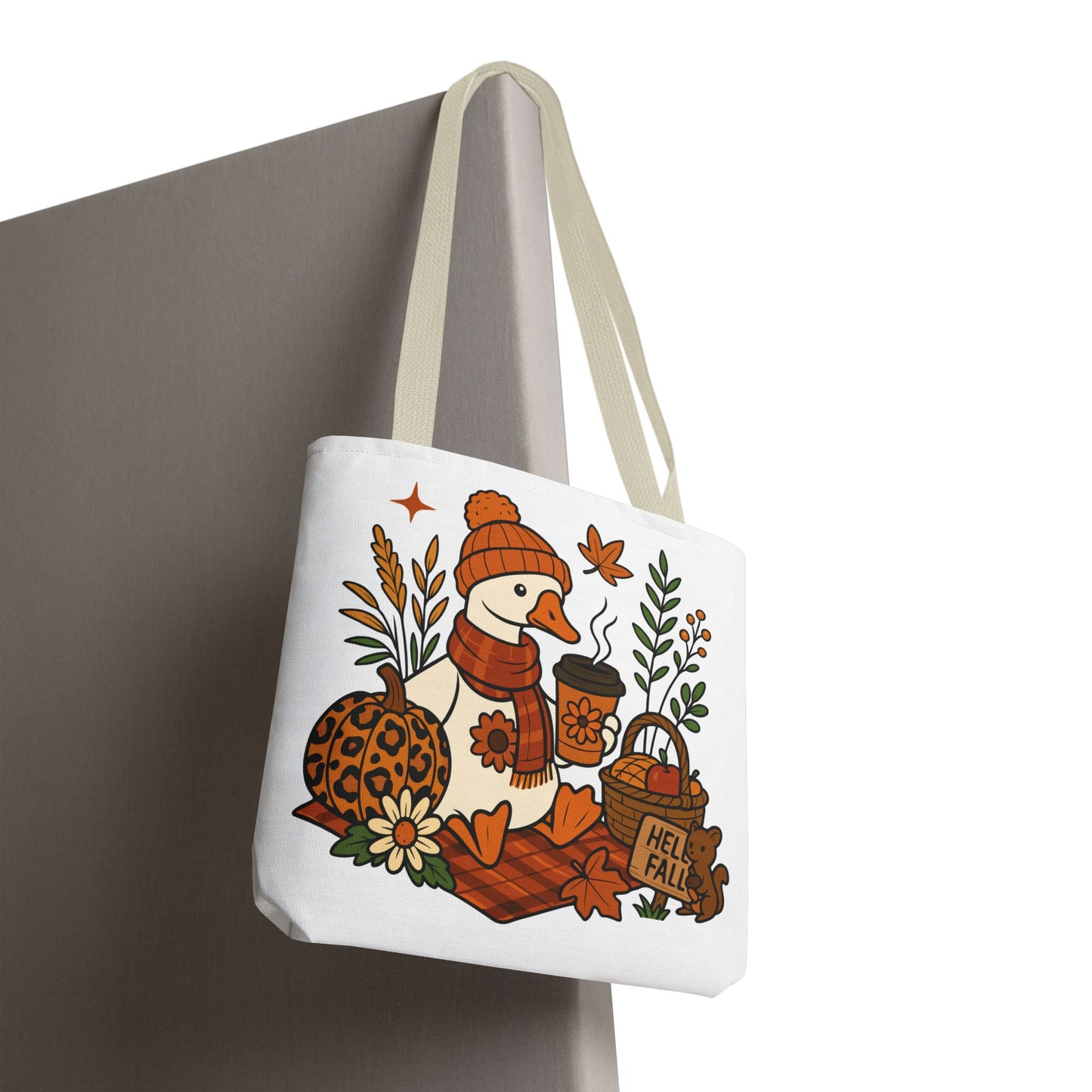🧣 Hello Fall Cozy Duck Tote Bag – A Quirky Autumn Hug in a Bag 🍂🦆