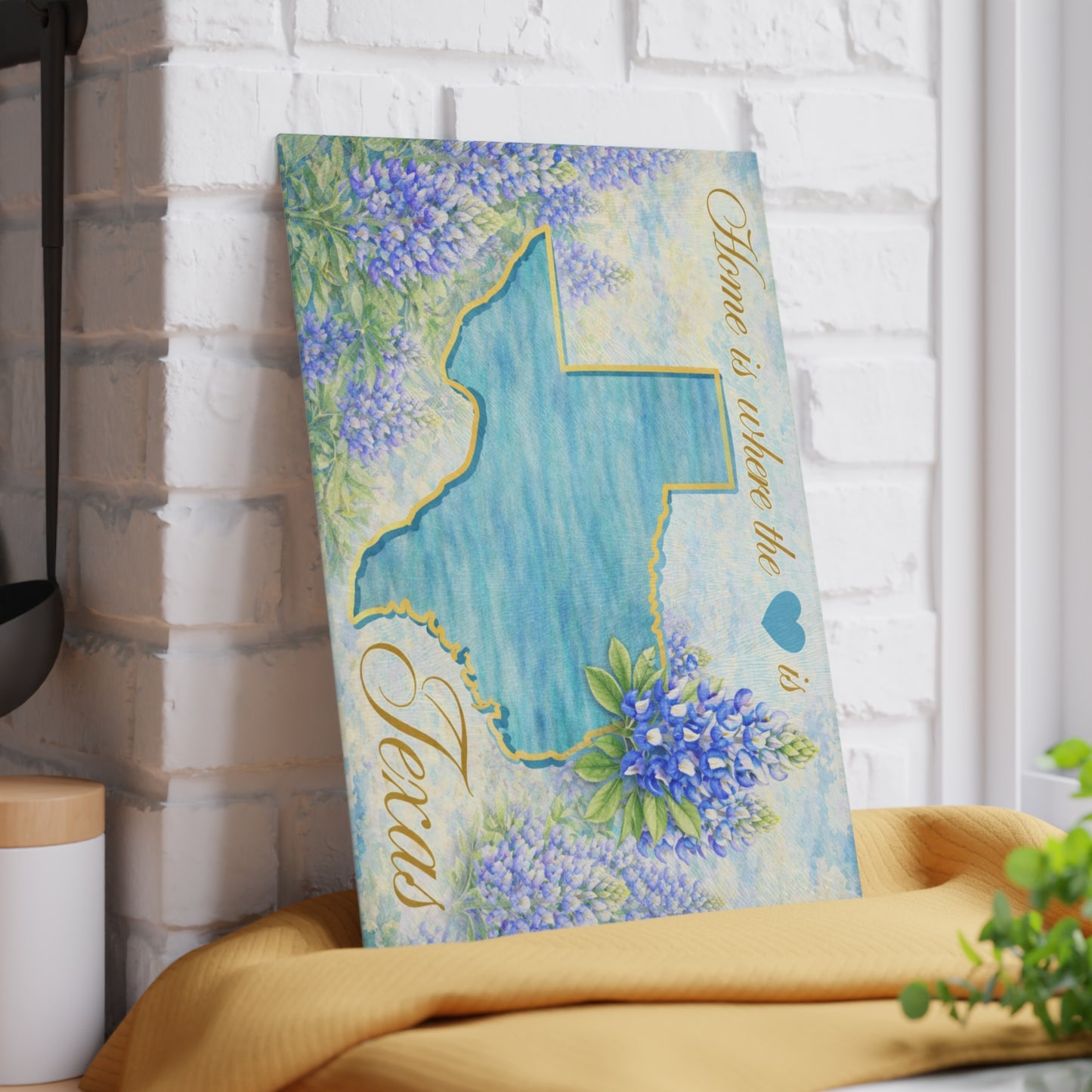 Texas State Bluebonnet Glass Cutting Board – Home Is Where the Heart Is Texas Kitchen Decor
